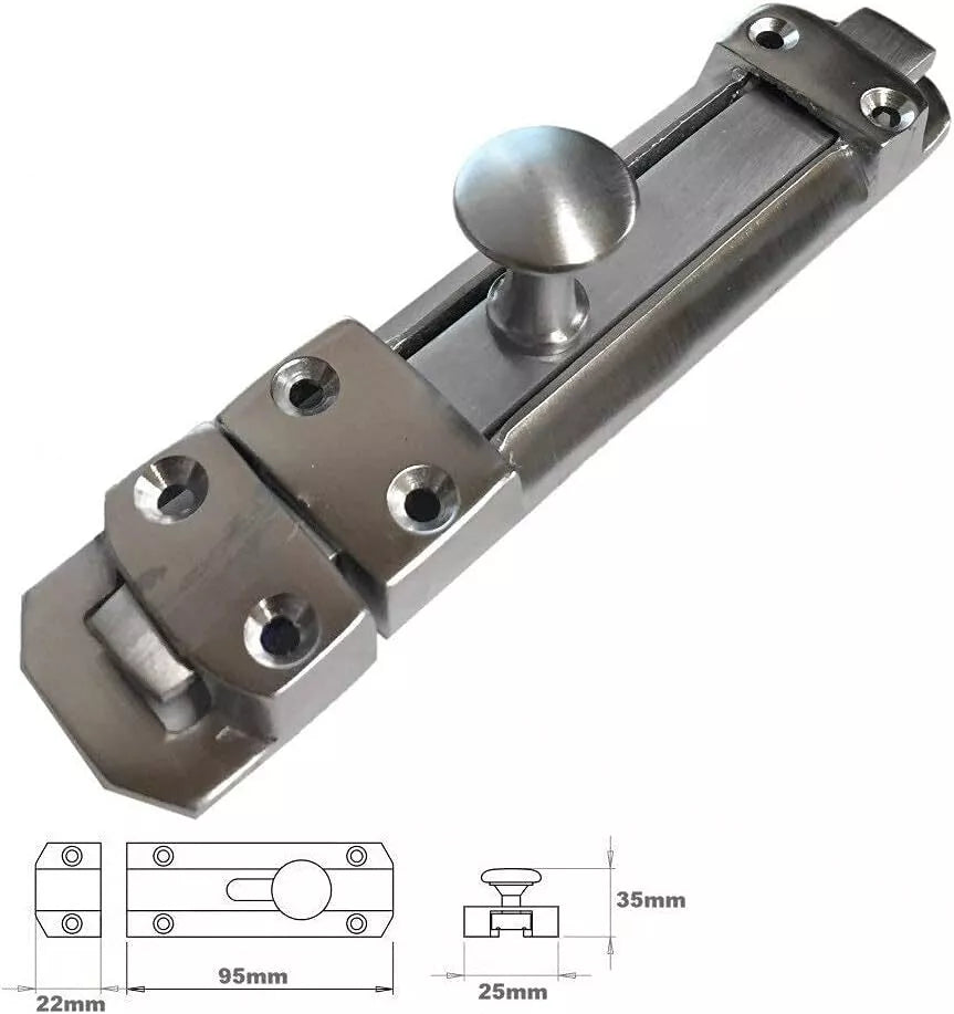 Sliding Surface Door Tower Bolt 95mm x 25mm (4 x 1 Inch) Satin Chrome