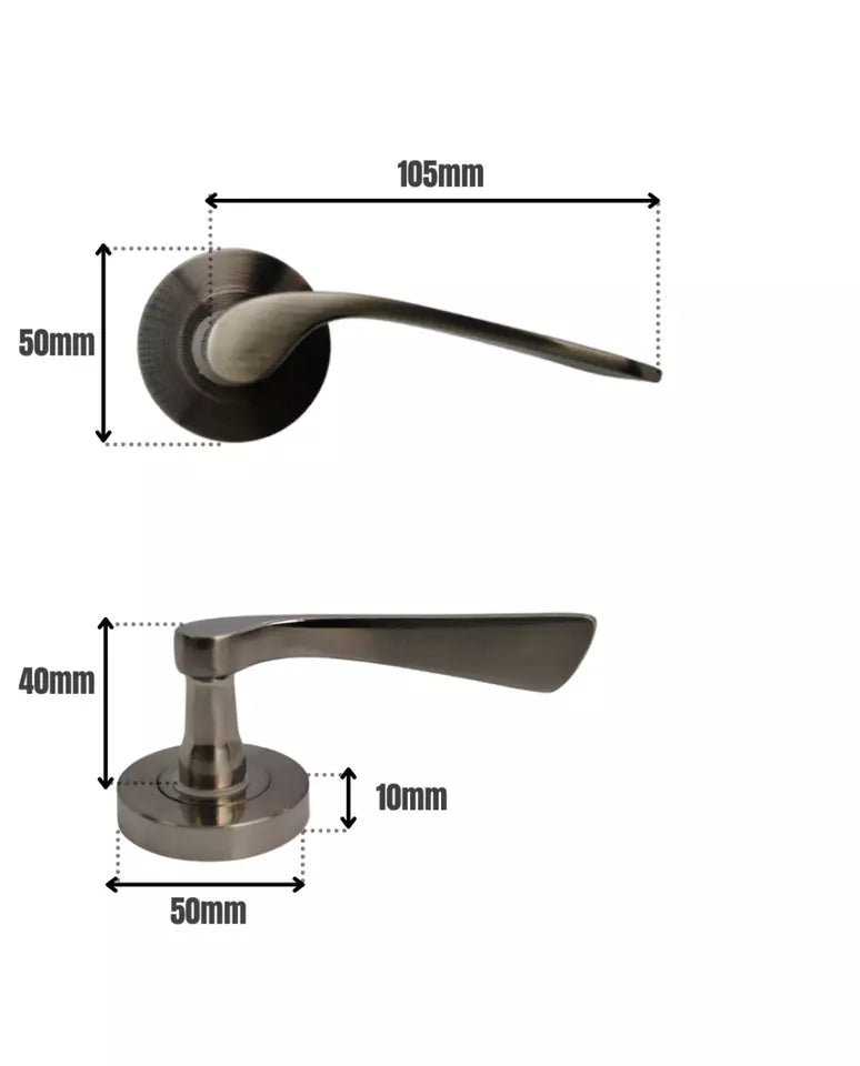 Leon Door Handle on Rose Satin Nickel Plated Door Handle Lever