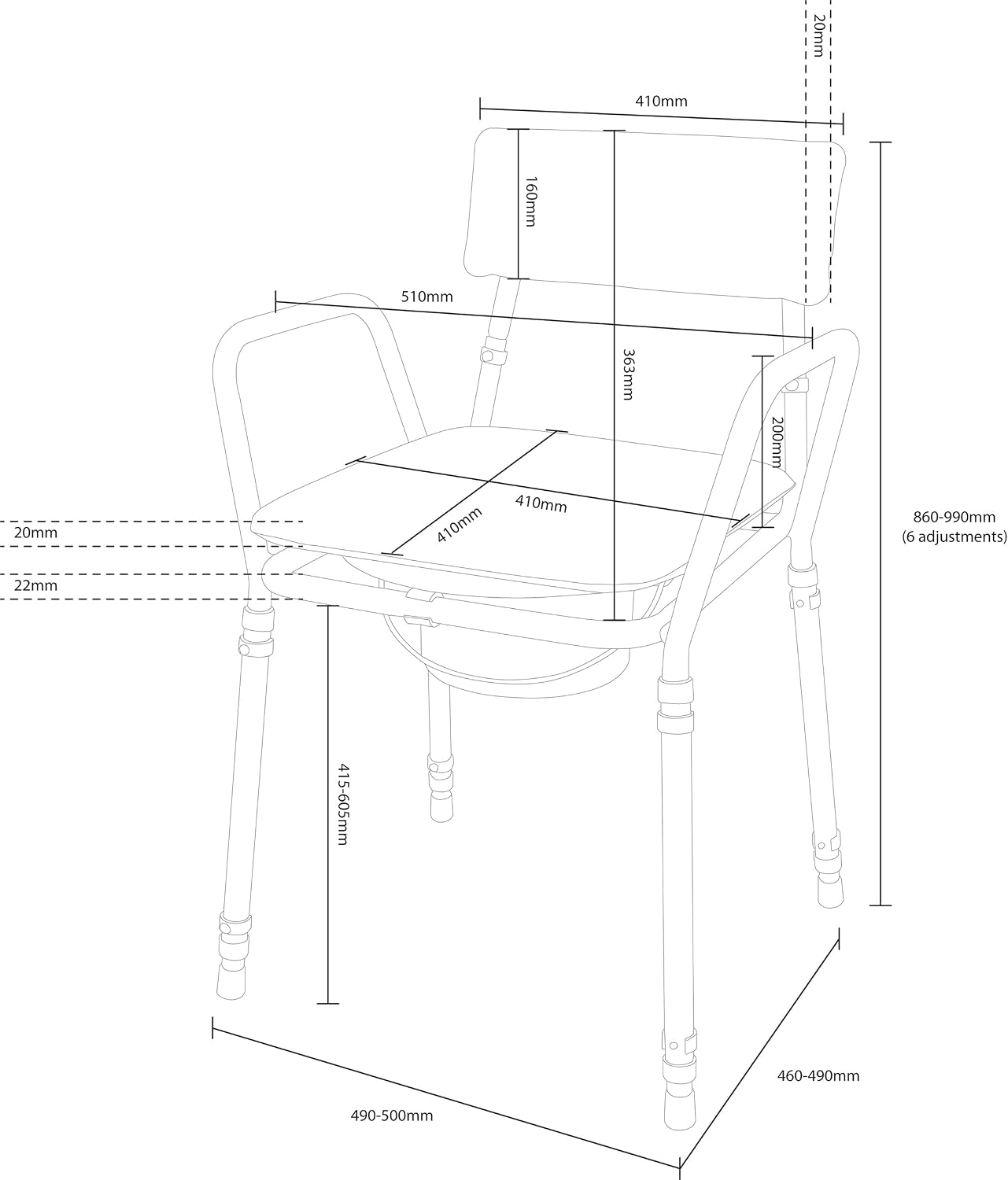 Aidapt Height Adjustable Stacking Commode Chair Flat Pack - VR161G