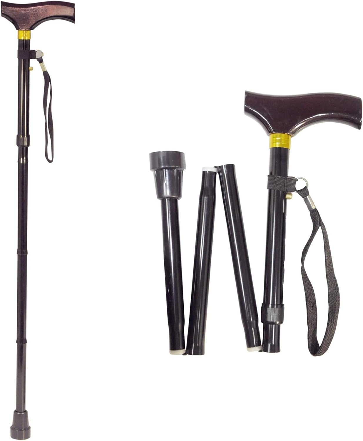 idapt Fold Down Adjustable Lightweight Walking Stick With Wood Handle - VP155F