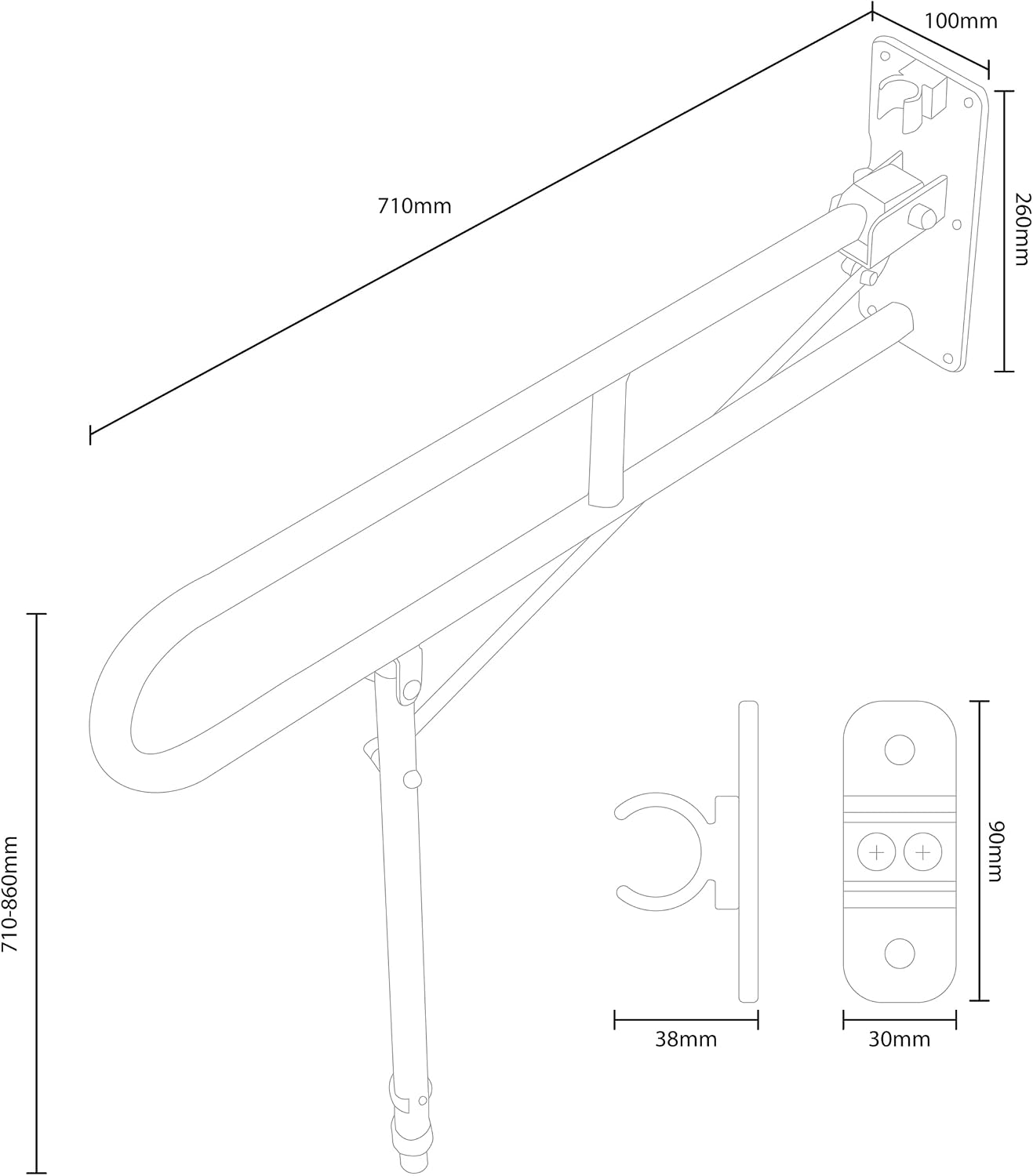Aidapt Hinged Fold Away Safety Support Arm with Leg Aid