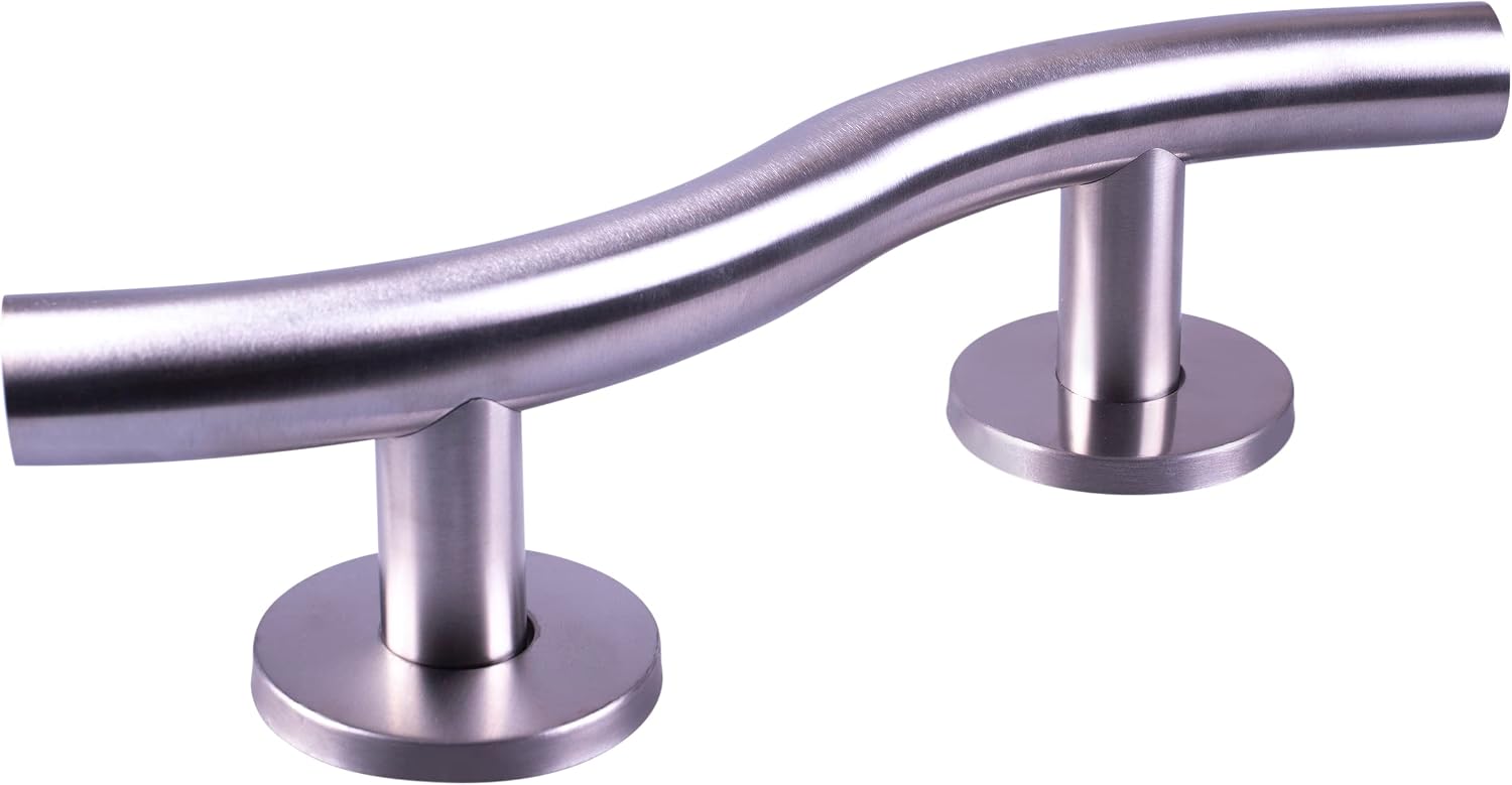 Aidapt Stainless Steel Curved Bathroom Grab Bar Brushed Steel Safety Handle