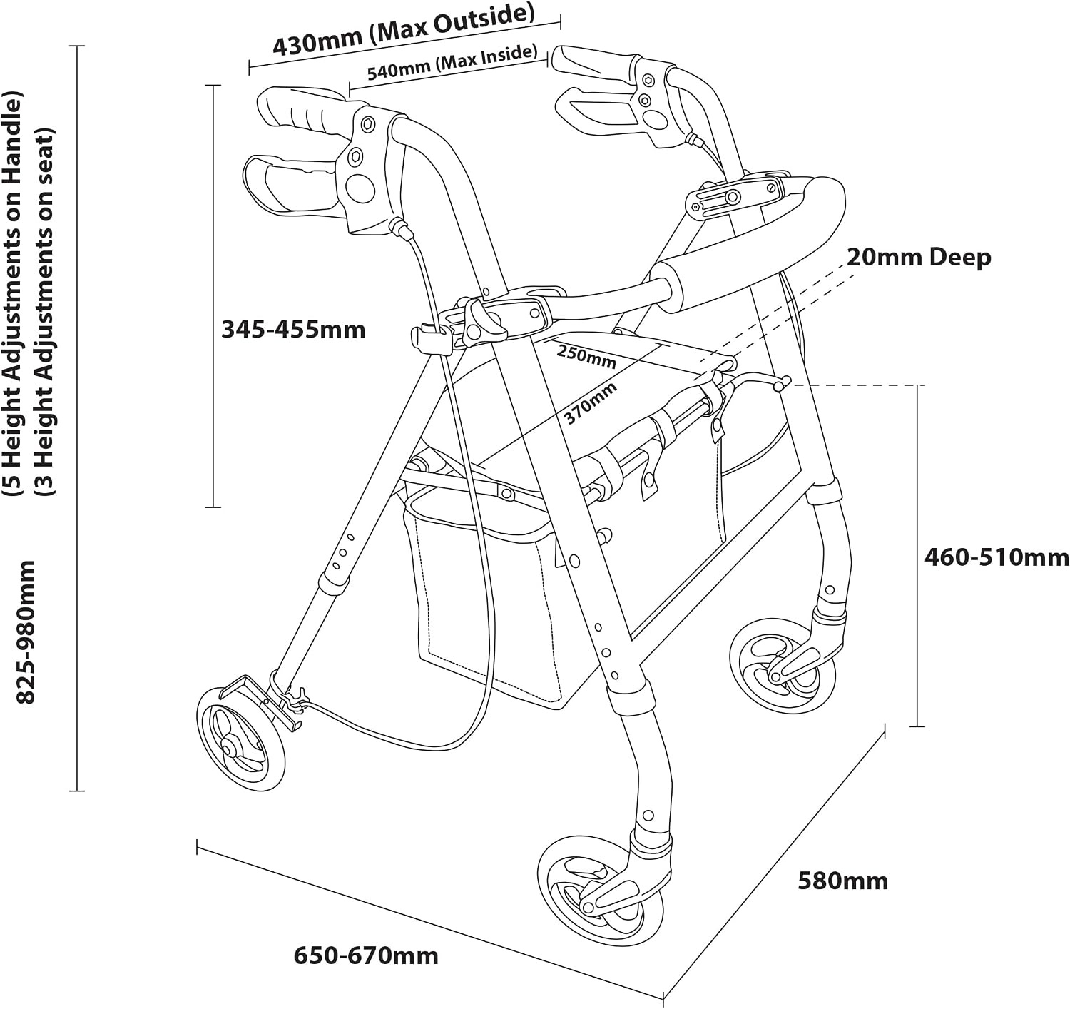 Lightweight Four Wheeled Rollator - 6