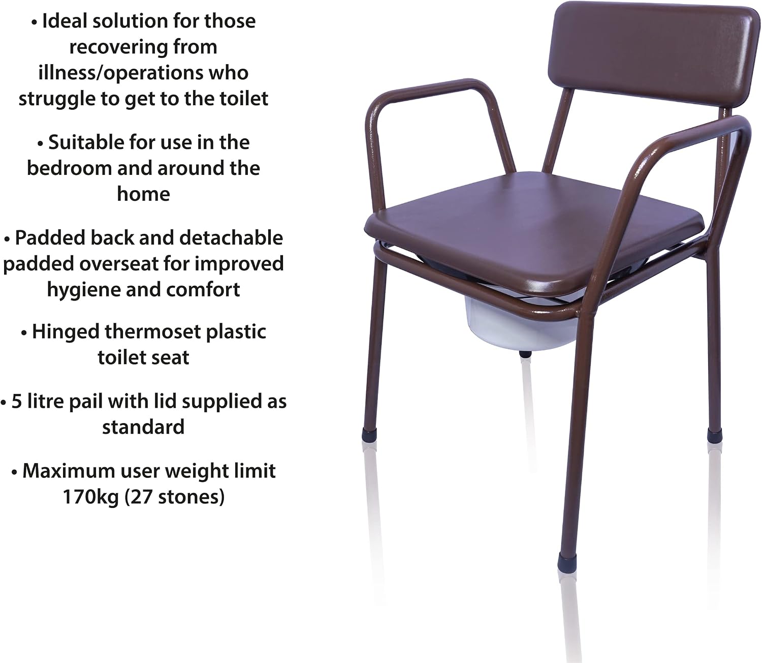 Aidapt Bedside Commode Chair With Padded Seat & Backrest - VR160X