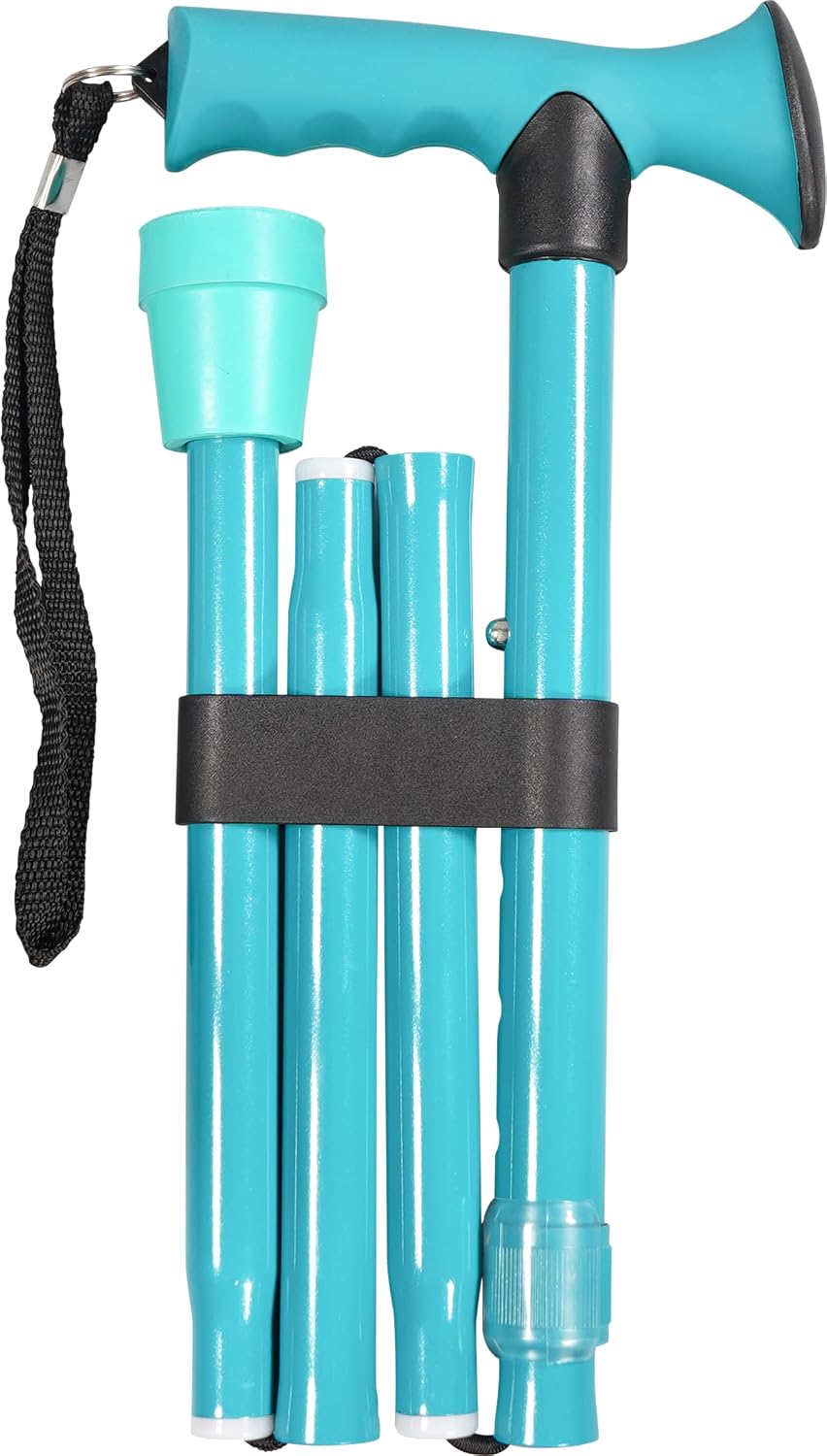 Folding Adjustable Walking Stick With Ergonomic Handle Teal - VP155EF