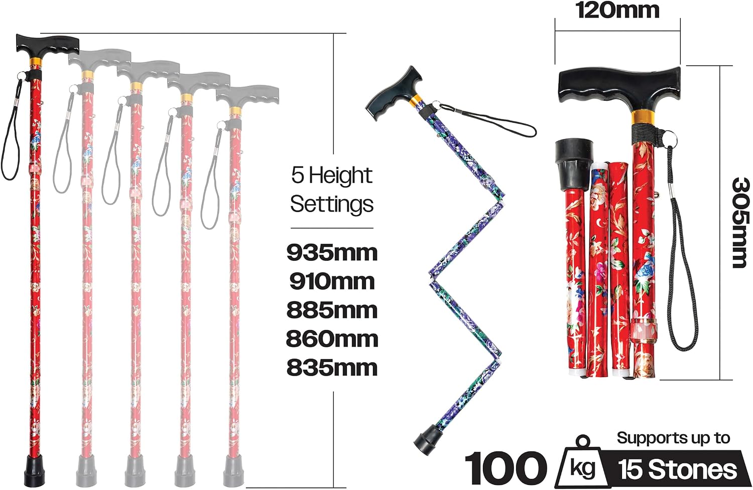 2 Pack Floral Folding Walking Sticks - VP155FG