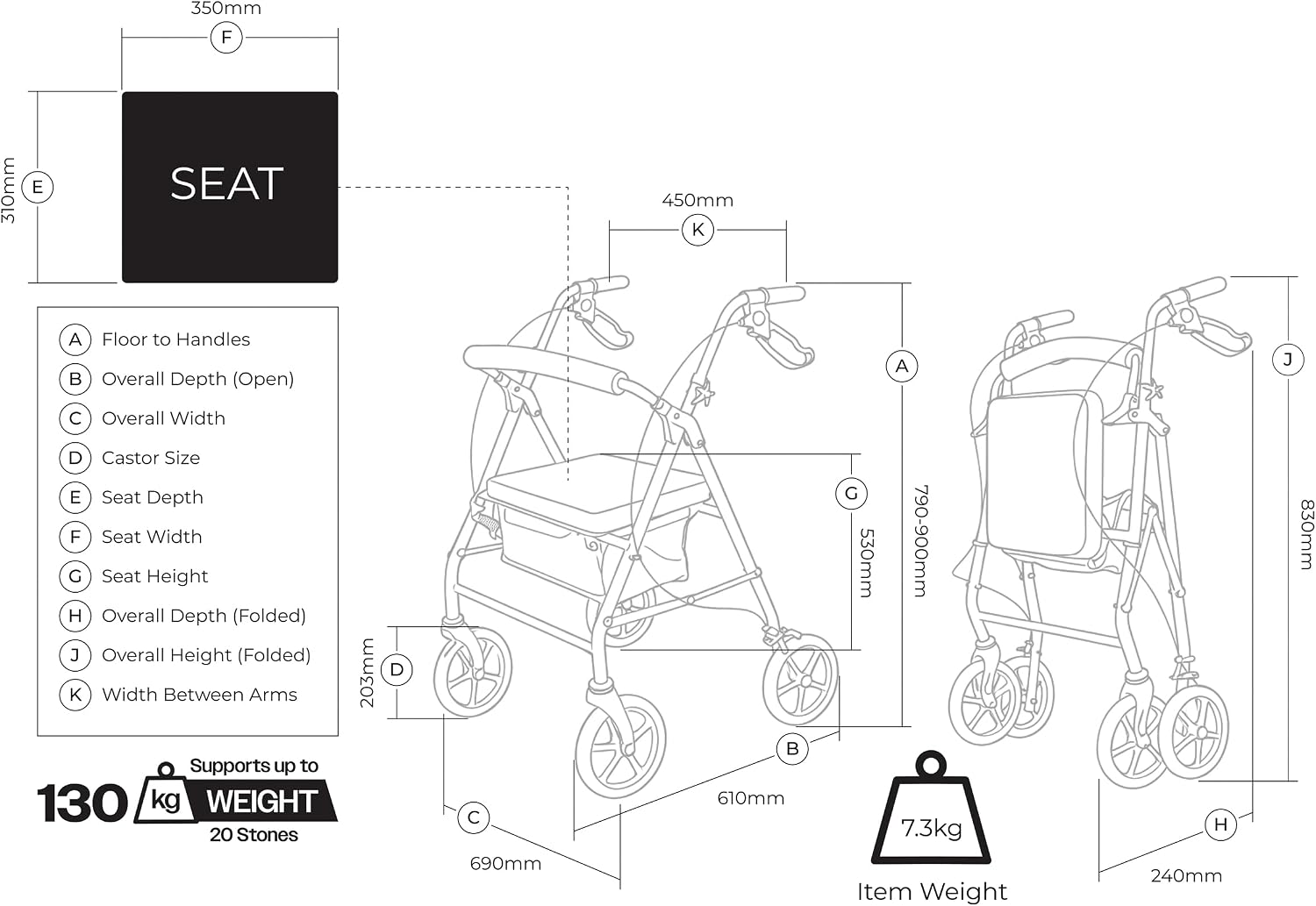 Aidapt Four Wheeled Rollator with Bag - VP173FC