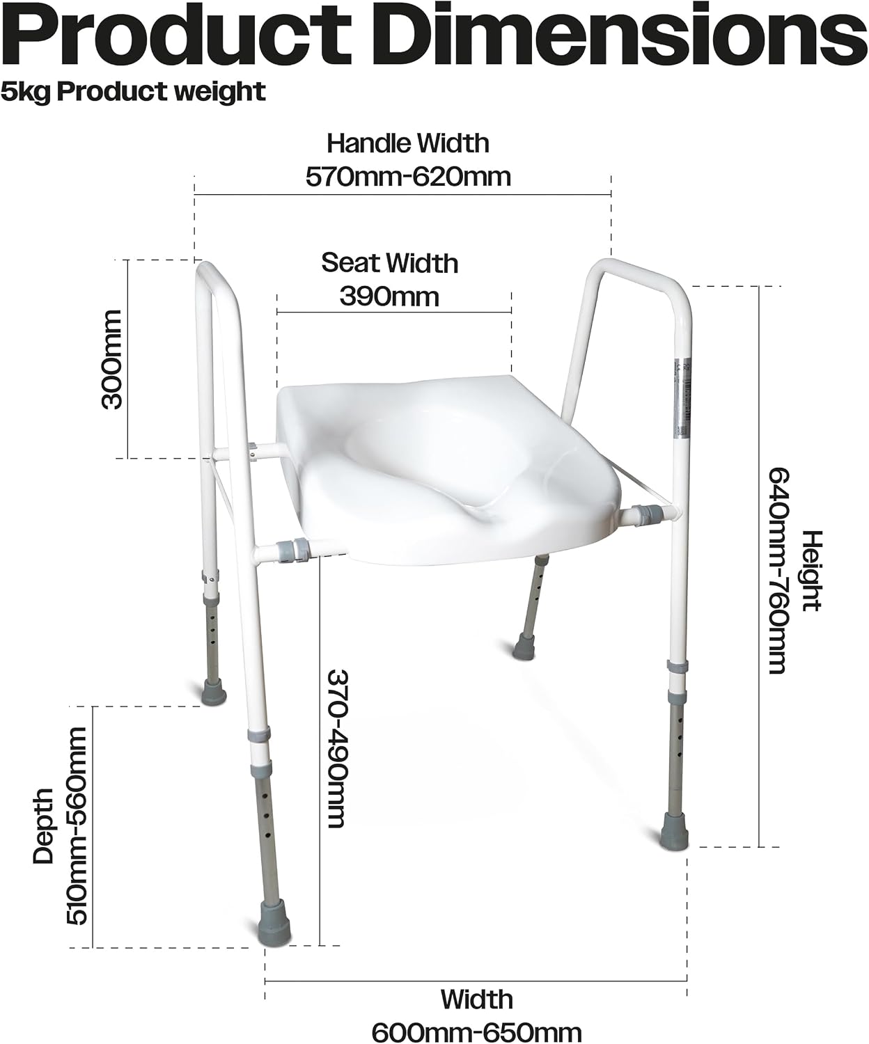 Aidapt Raised Toilet Seat & Frame Height and Width Adjustable - VR220X
