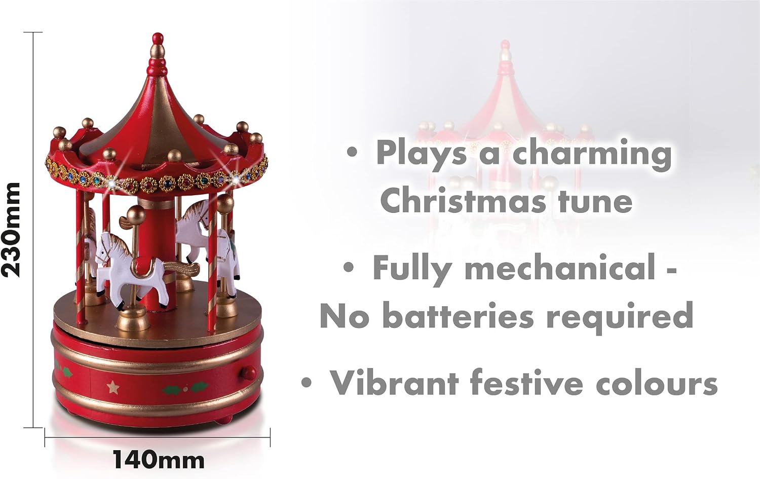 St Helens Home & Garden Wooden Carousel Music Box Red & Gold - GH9036