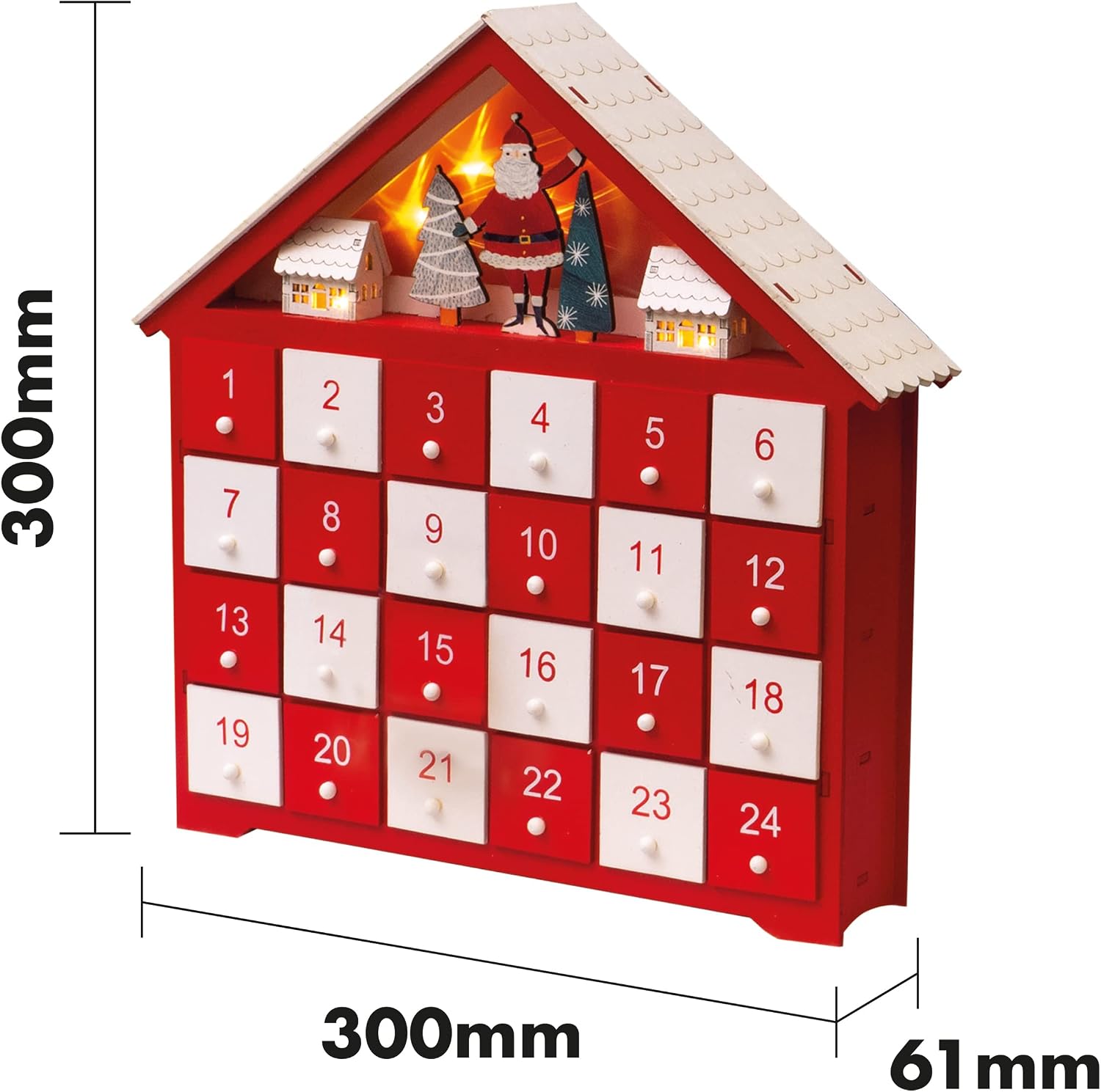 Wooden Advent Calendar with 24 Drawers and Lights - GH951