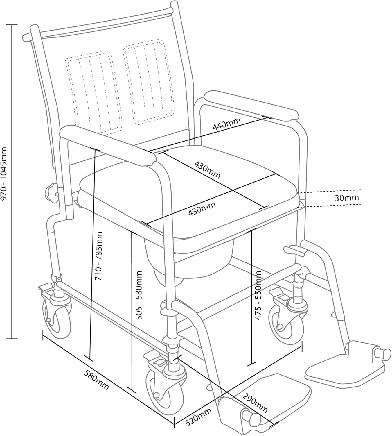 Height Adjustable Mobile Commode - VR231X