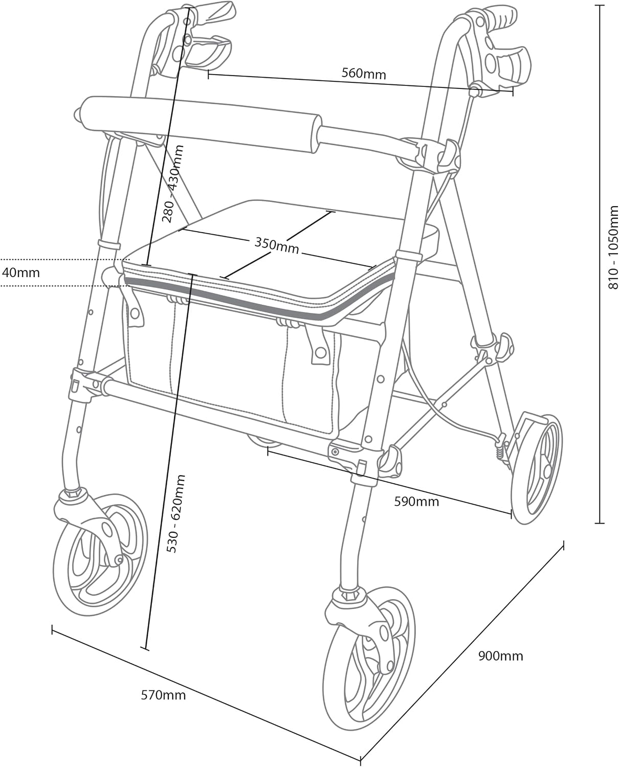 Lightweight Four Wheeled Rollator - 8