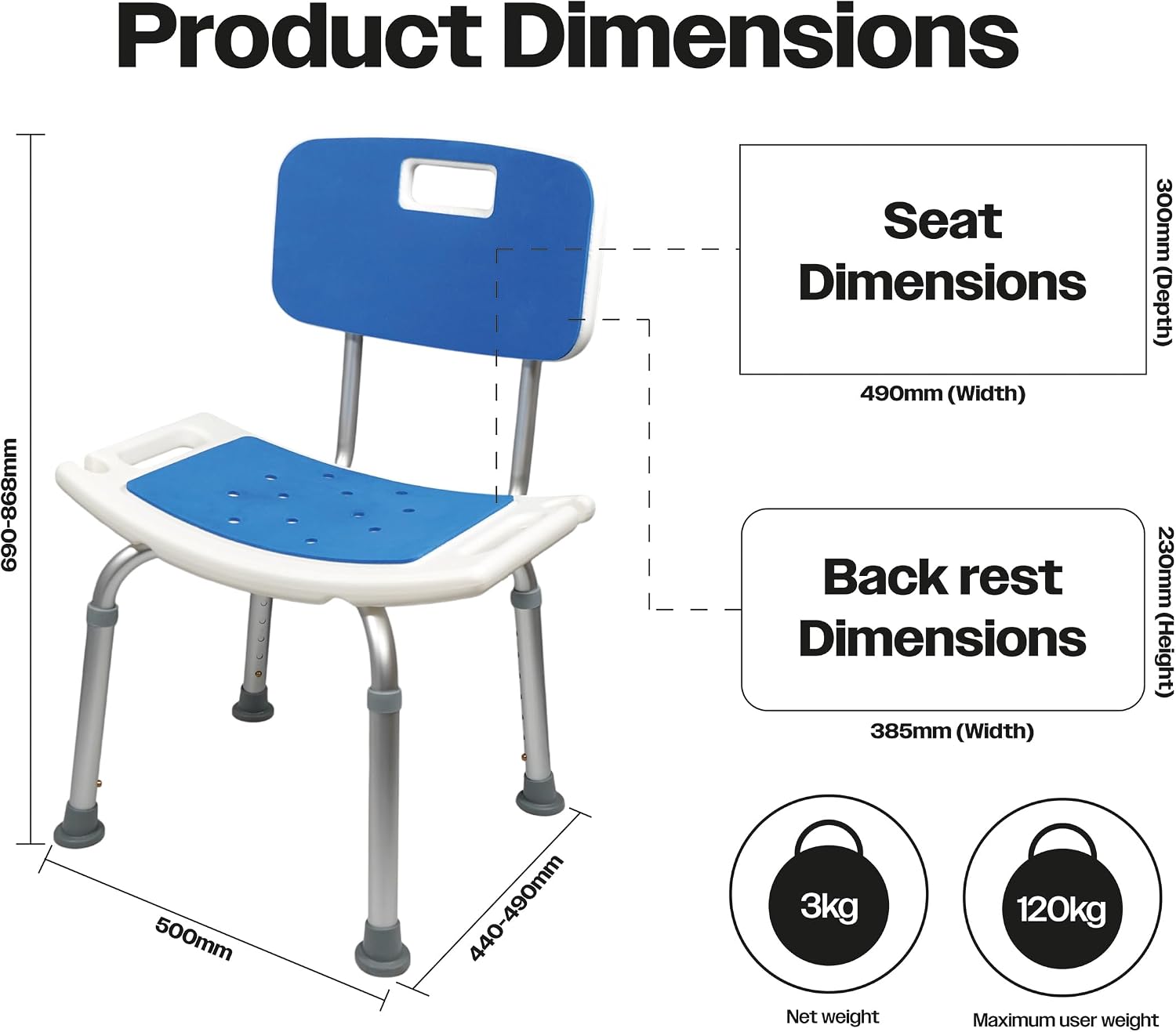 Shower Stool With Back and Padding - VB540W