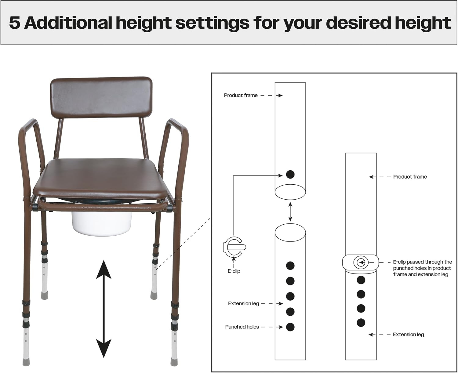 Aidapt Height Adjustable Stacking Commode Chair With Padded Seat - VR161