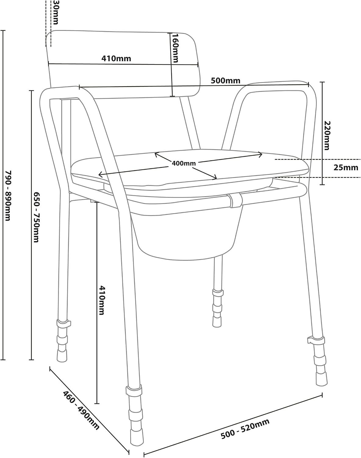 Aidapt Height Adjustable Stacking Commode Chair With Padded Seat - VR161