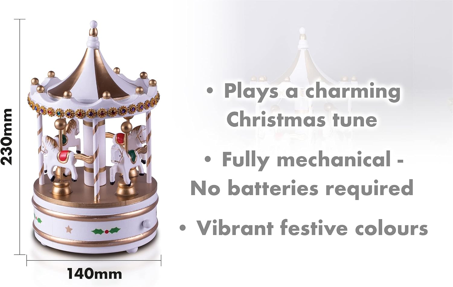 St Helens Home & Garden Wooden Carousel Music Box White & Gold - GH9038