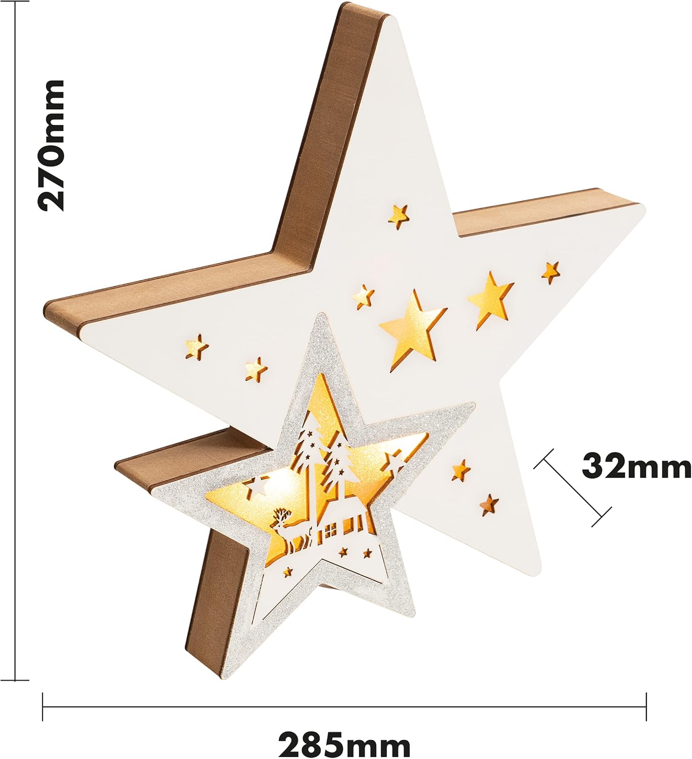 Battery Powered Light Up Wooden Christmas Star- GH905