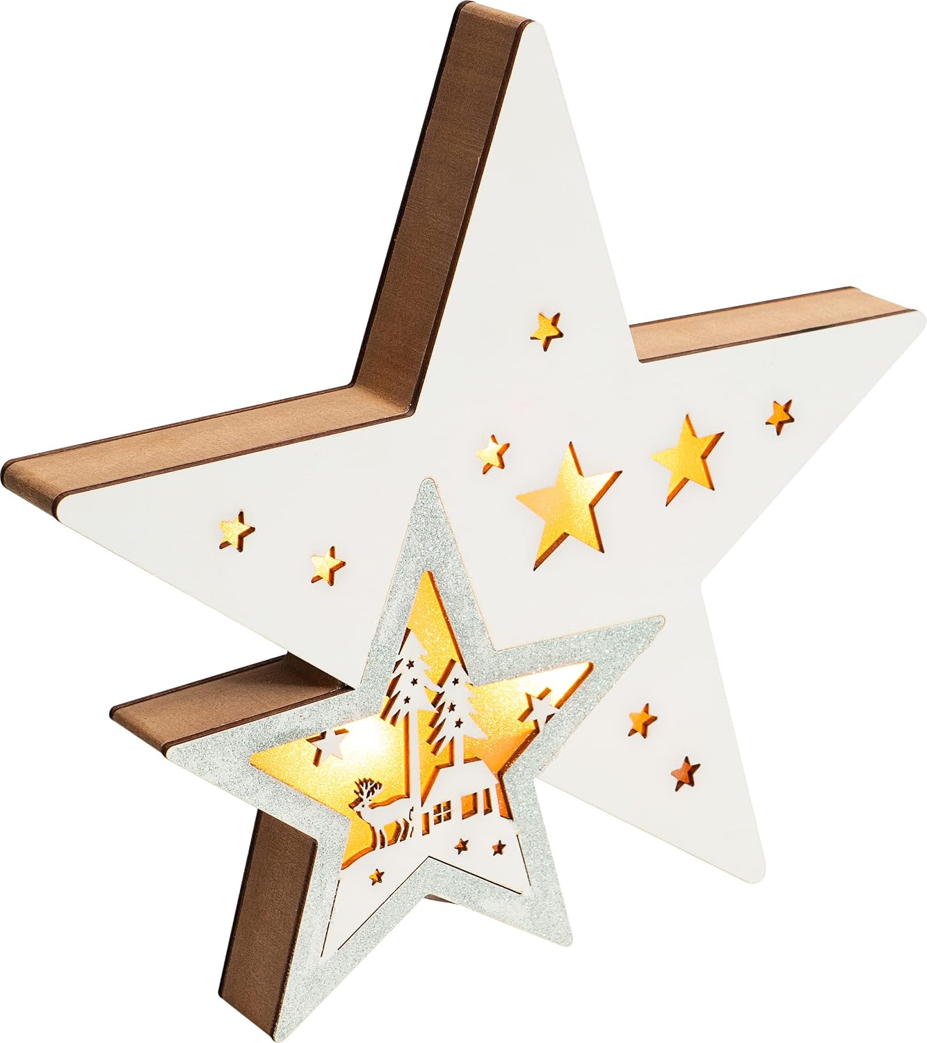 Battery Powered Light Up Wooden Christmas Star- GH905