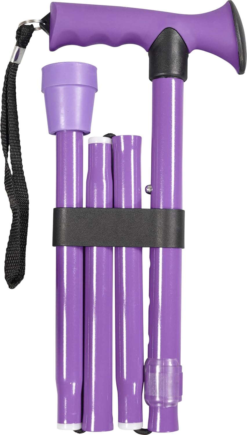 Folding Adjustable Walking Stick With Ergonomic Handle Lilac - VP155EB