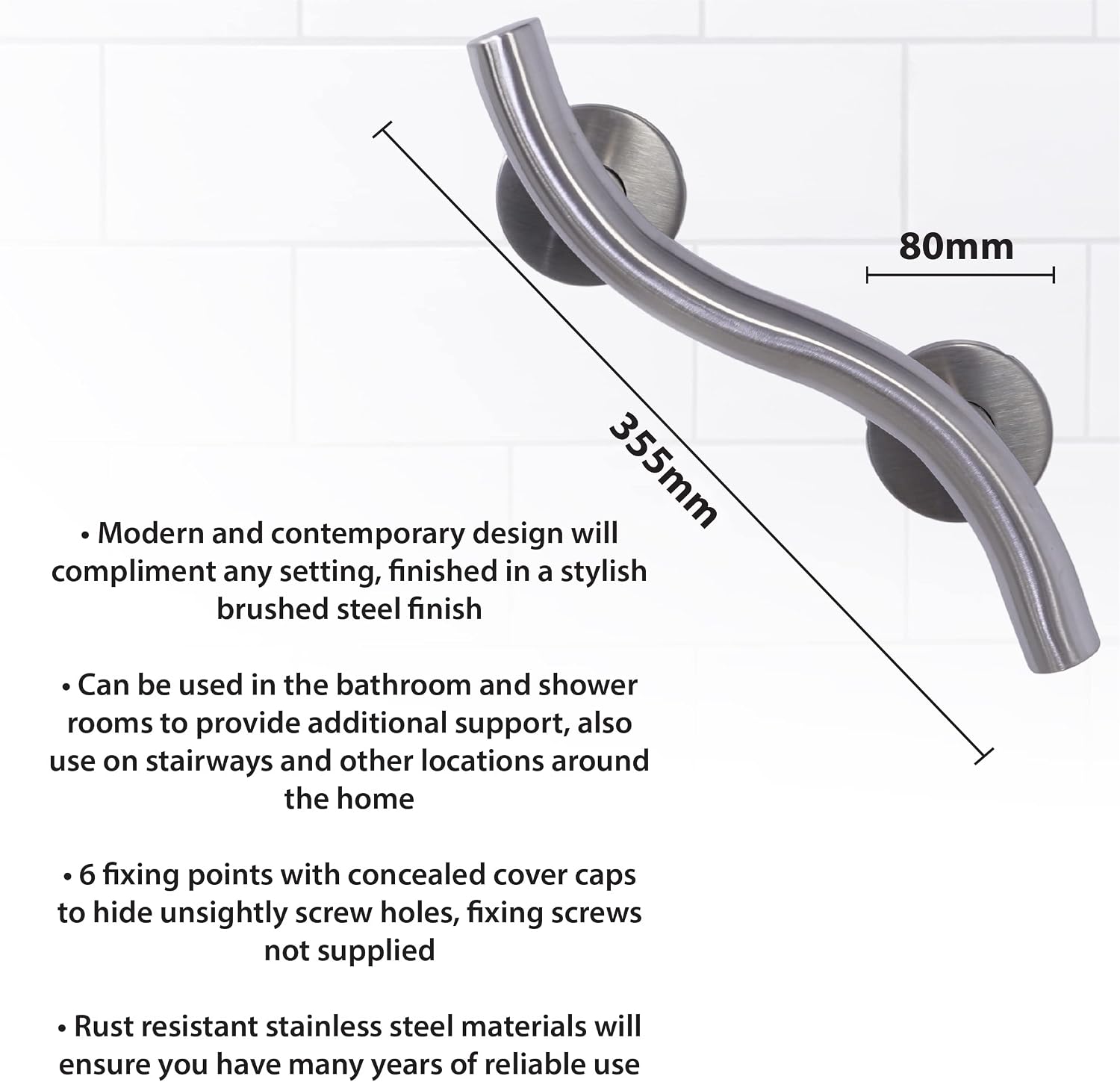 Aidapt Stainless Steel Curved Bathroom Grab Bar Brushed Steel Safety Handle