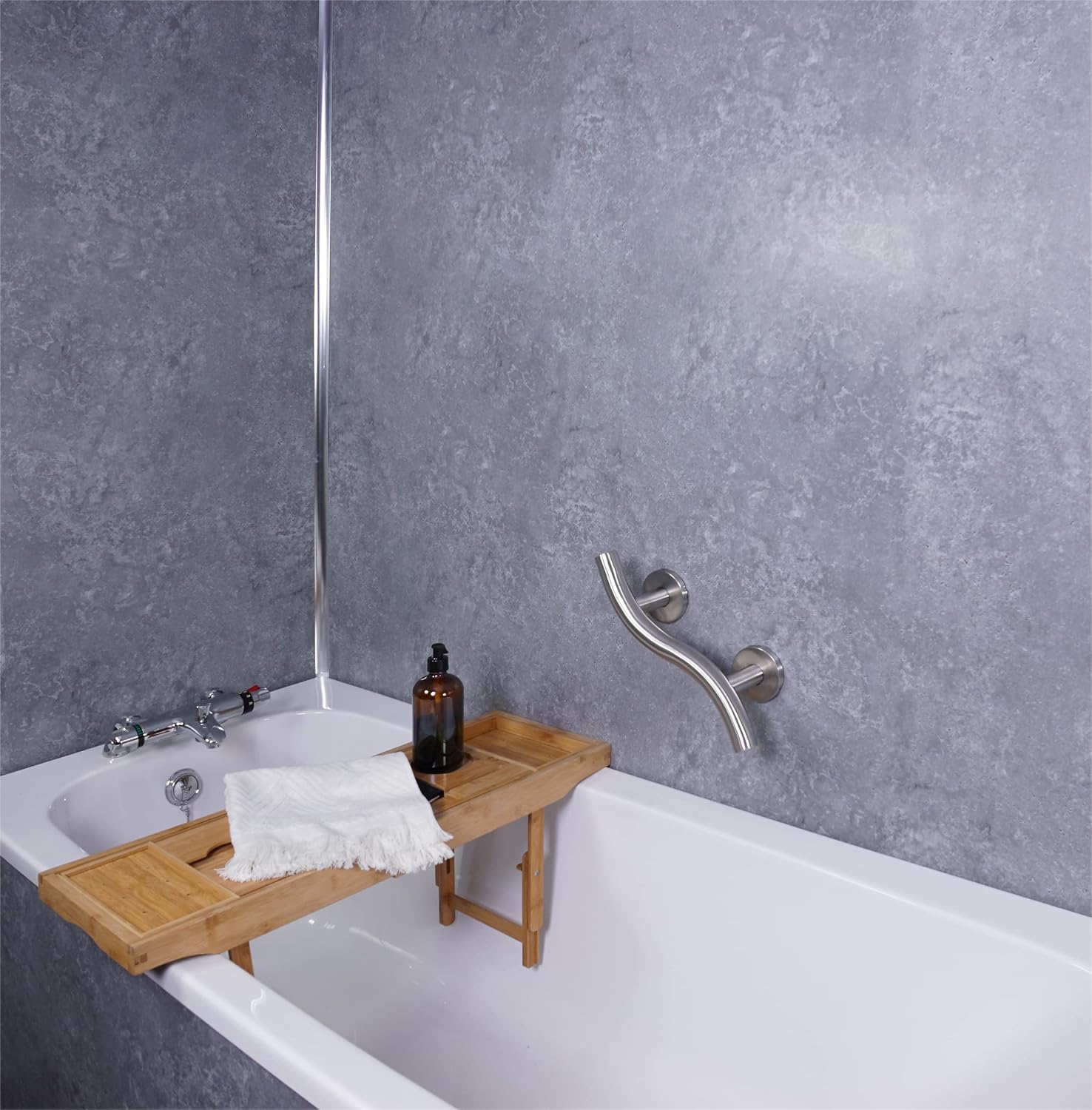 Aidapt Stainless Steel Curved Bathroom Grab Bar Brushed Steel Safety Handle