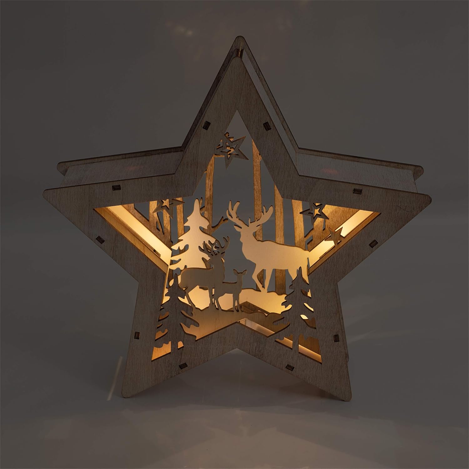 Battery Powered Wooden Light Up Christmas Star - GH913