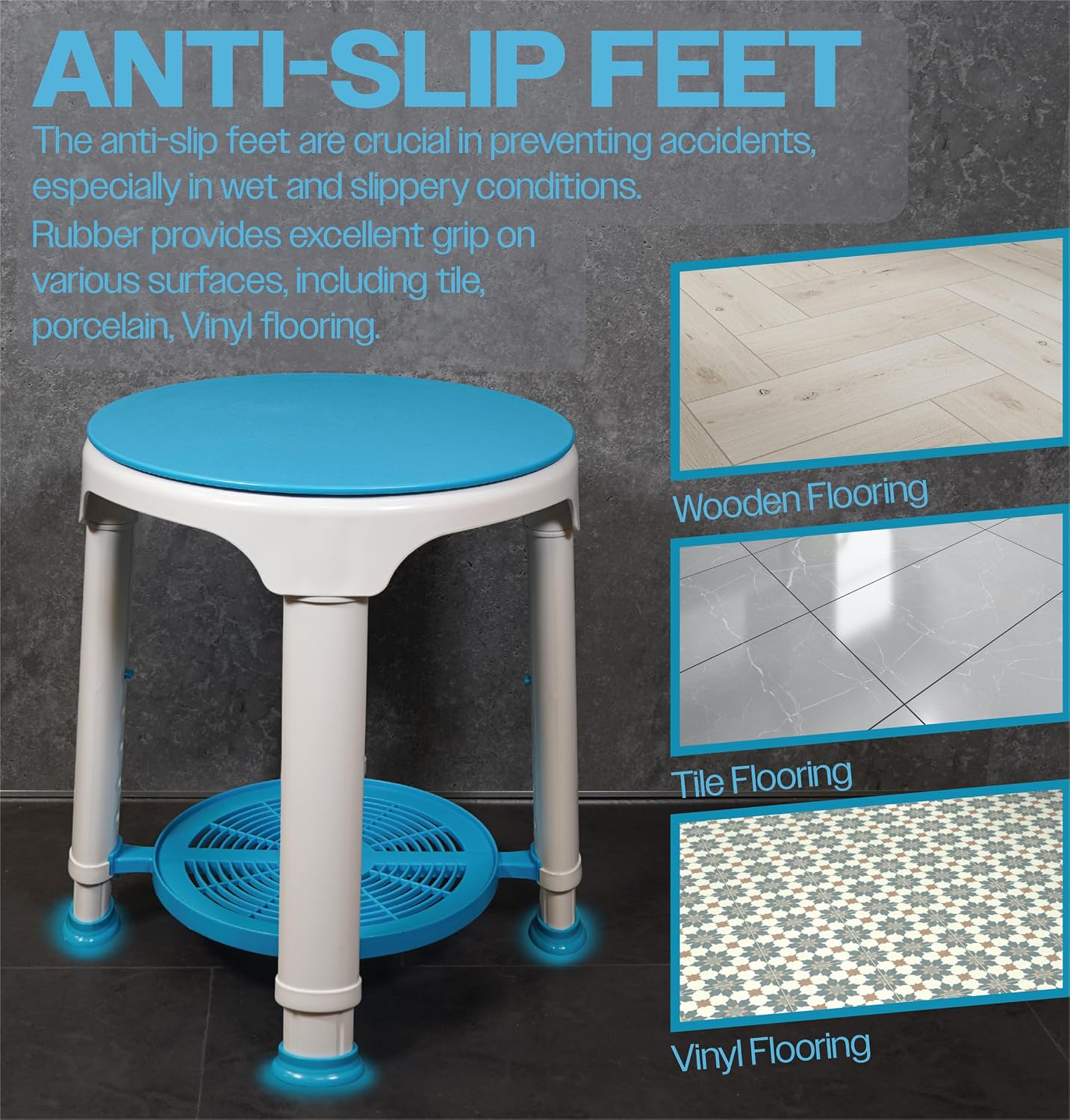 Shower Stool with Swivel Seat and Shelf - VB511RT