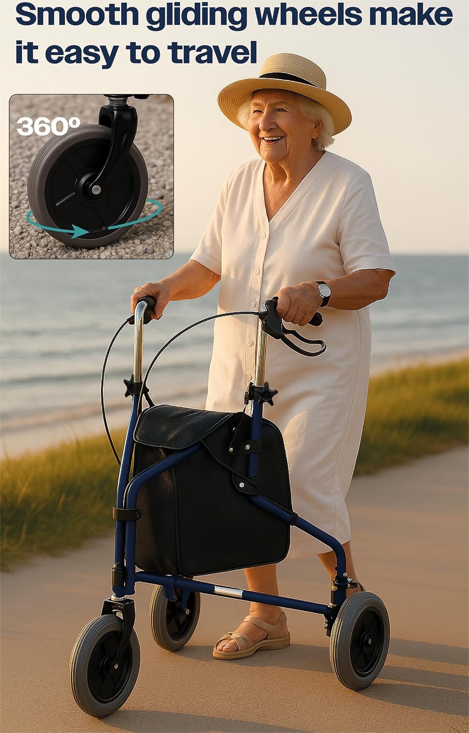 Aidapt Three Wheeled Walker with Bag in Blue - VP174FC