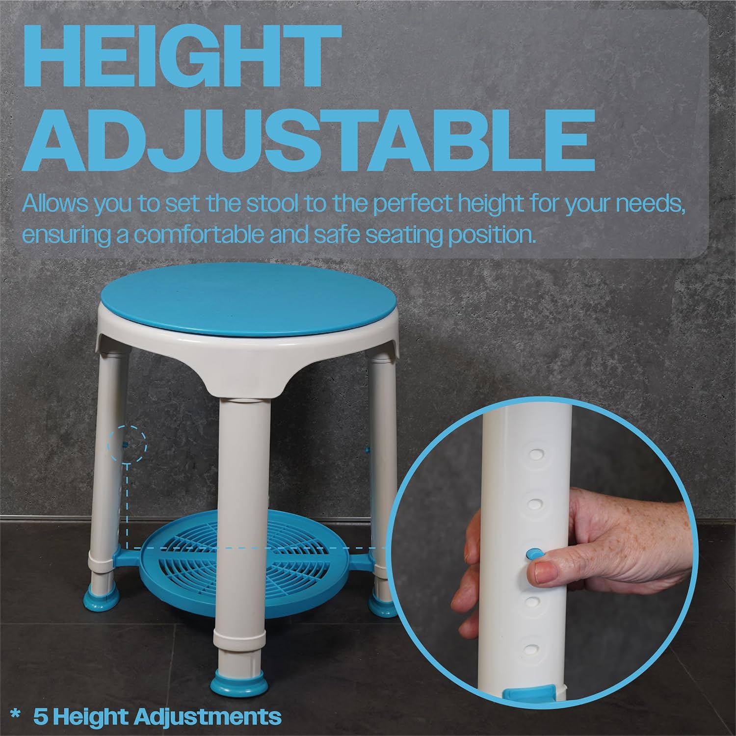 Shower Stool with Swivel Seat and Shelf - VB511RT