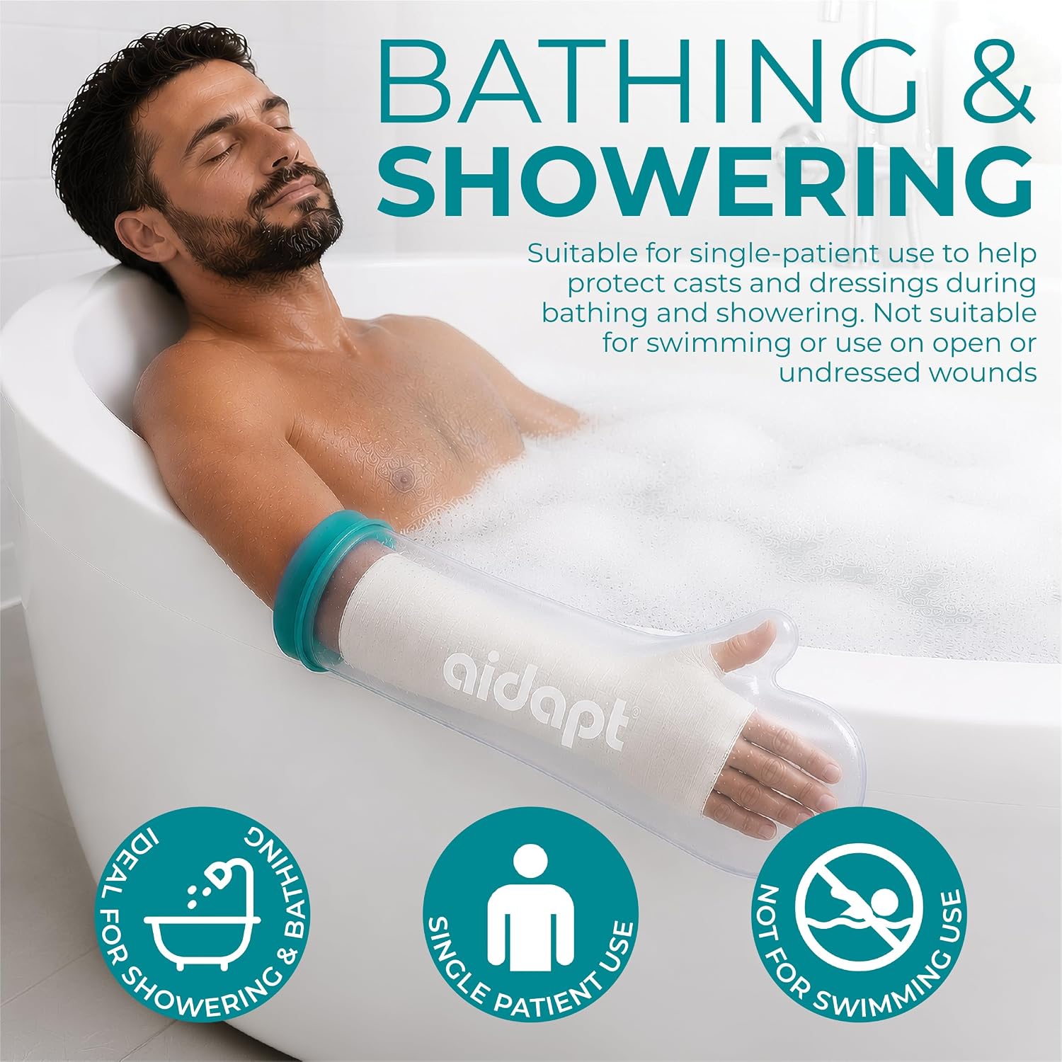 Aidapt Adult Waterproof Wide Short Arm Protector for Casts - VM200SW