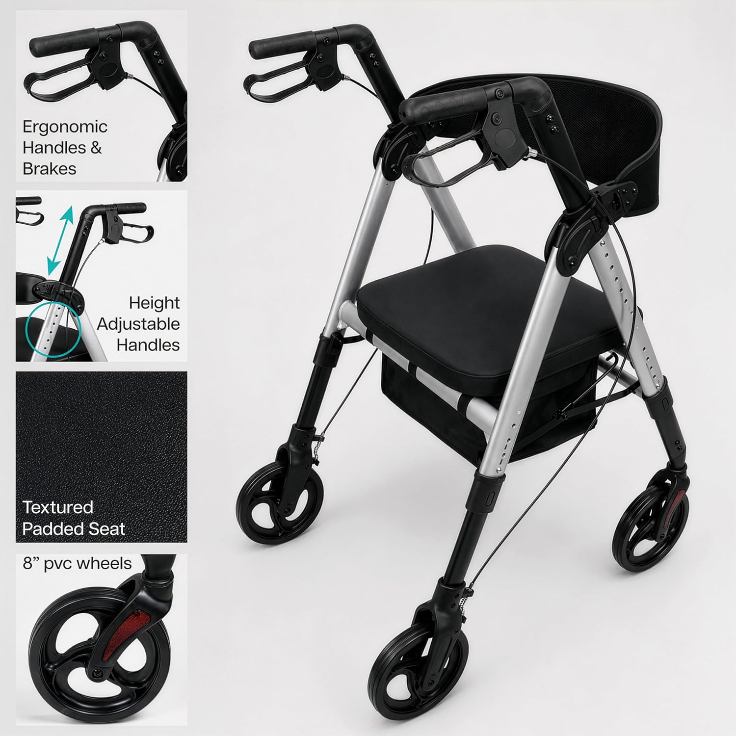 Aidapt Bariatric Folding Lightweight 4 Wheeled Rollator With Seat - VP187D