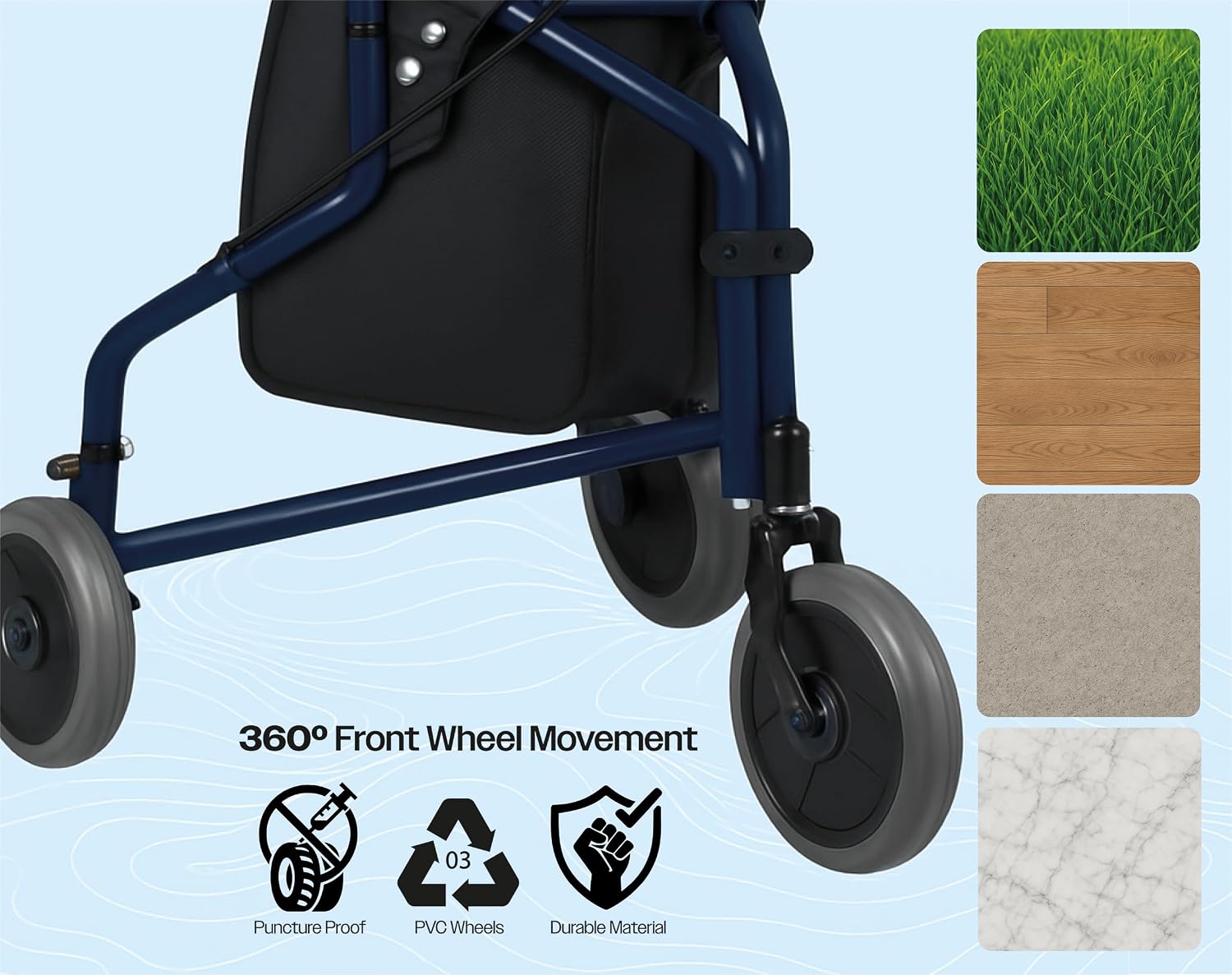 Aidapt Three Wheeled Walker with Bag in Blue - VP174FC
