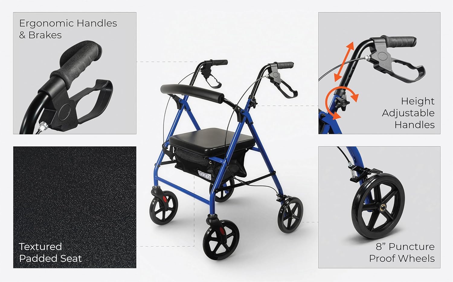 Aidapt Four Wheeled Rollator with Bag - VP173FC
