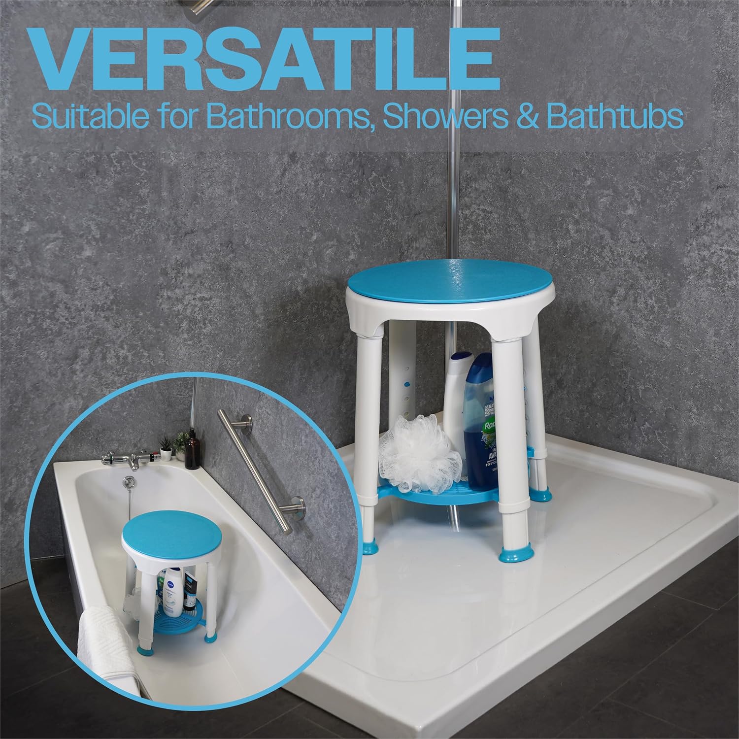 Shower Stool with Swivel Seat and Shelf - VB511RT