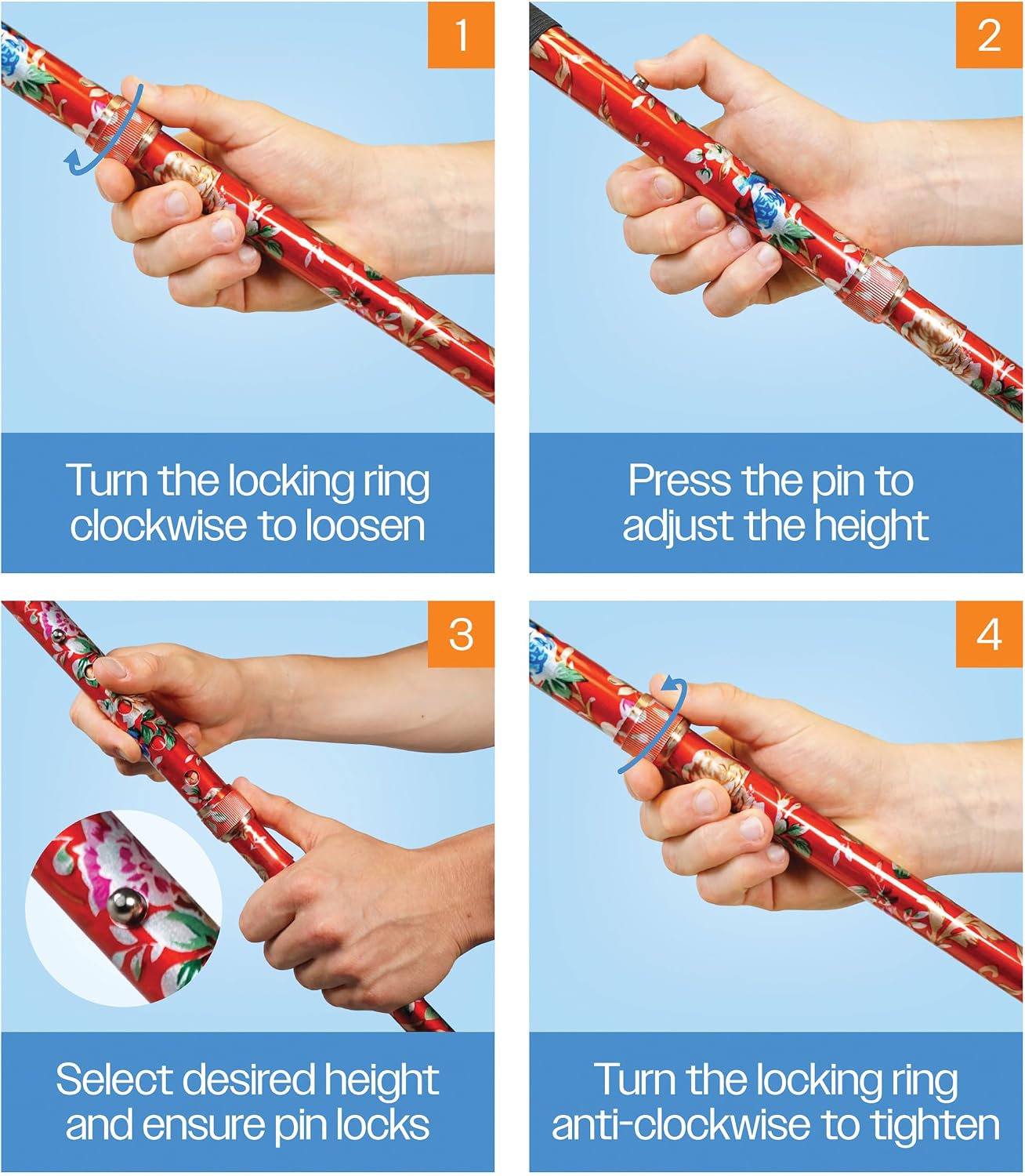 2 Pack Floral Folding Walking Sticks - VP155FG