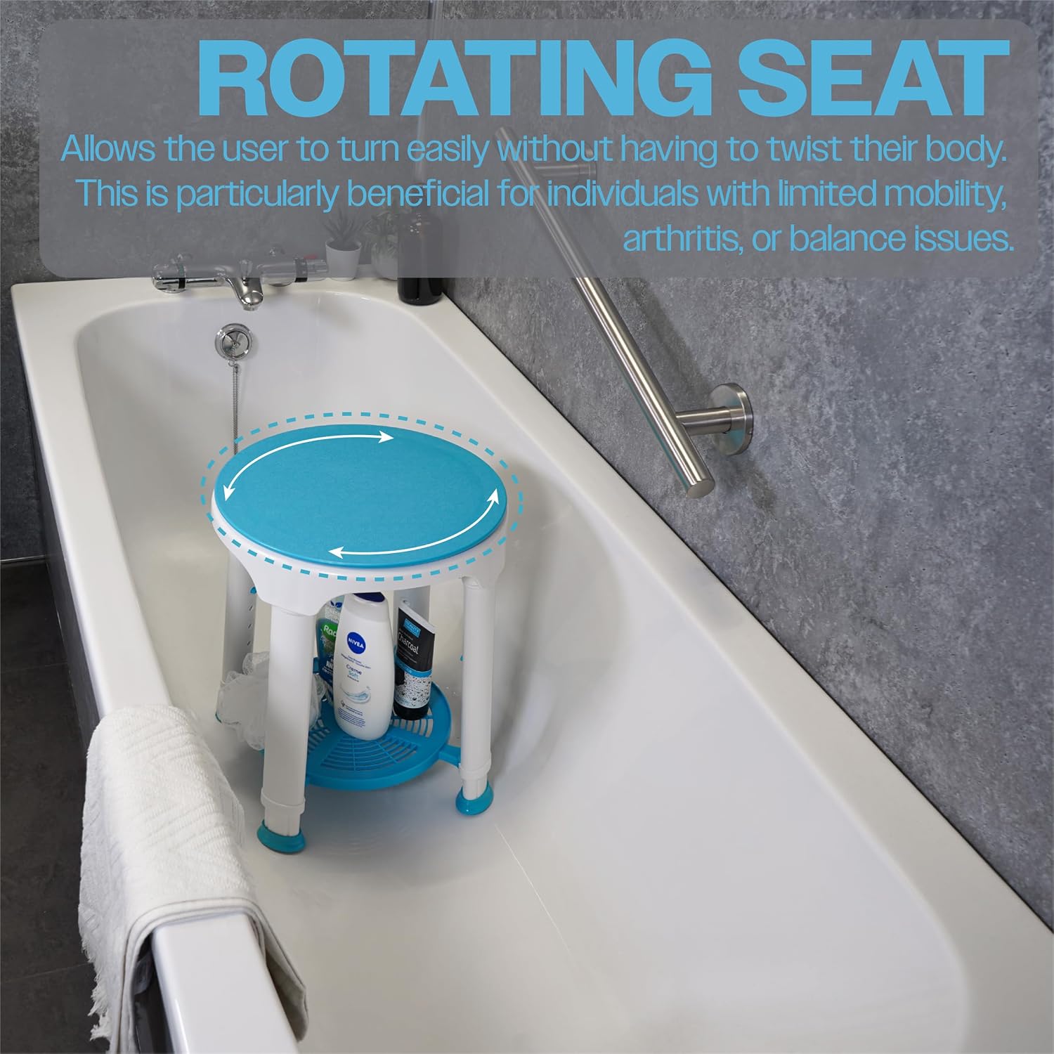 Shower Stool with Swivel Seat and Shelf - VB511RT