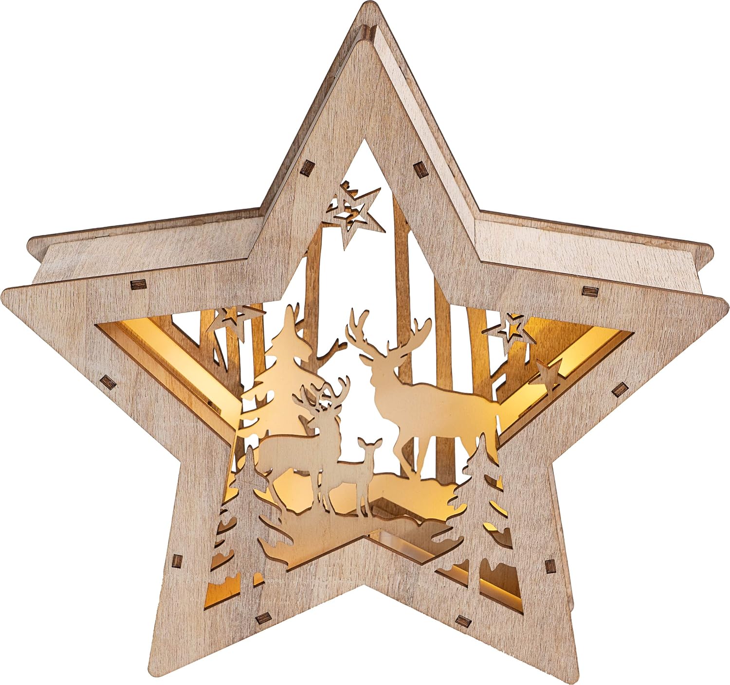Battery Powered Wooden Light Up Christmas Star - GH913