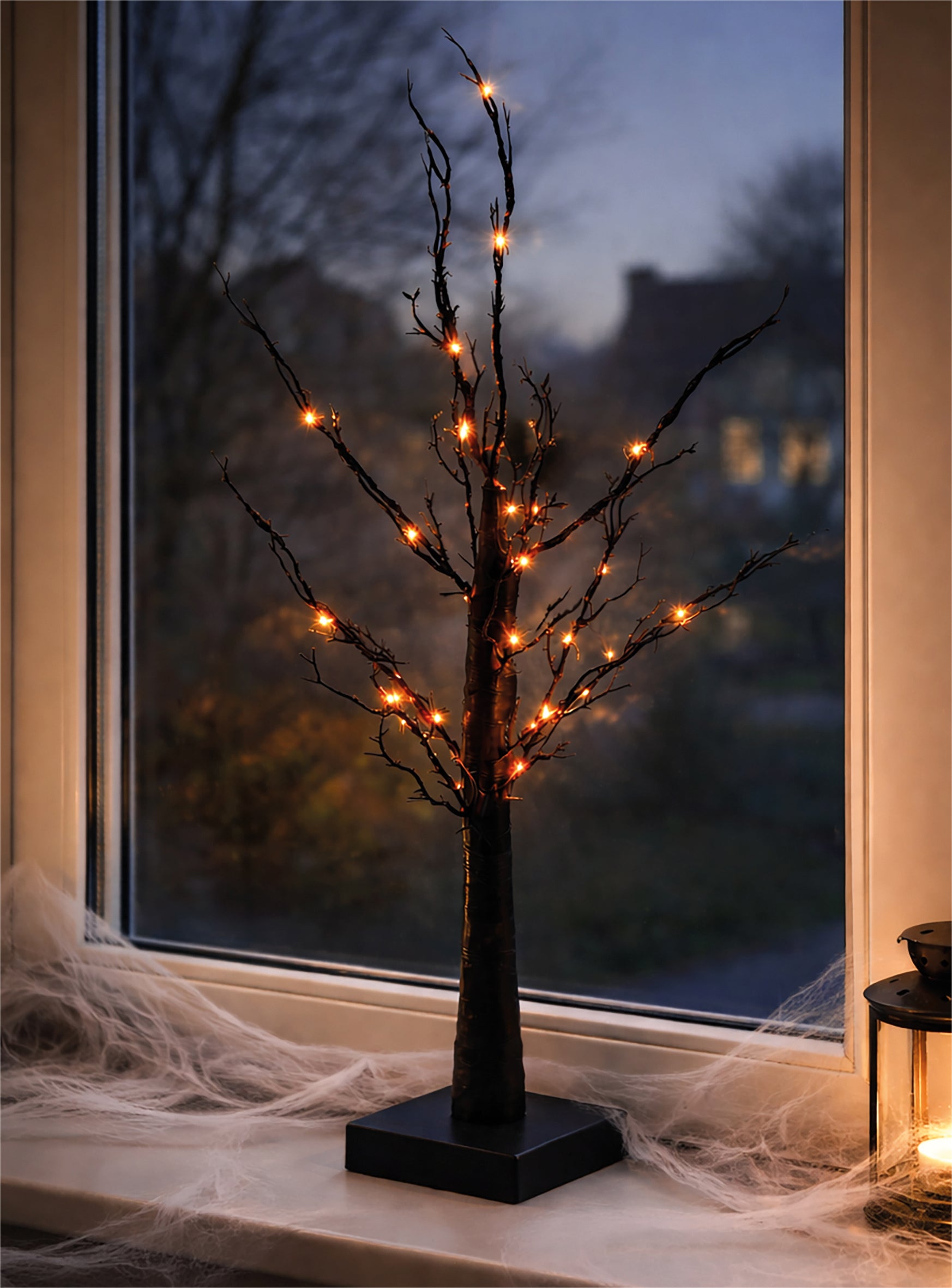 Fxlab 10x10x60cm 40L Orange LED Halloween Black Glitter Tree Indoor Battery Decoration with Timer