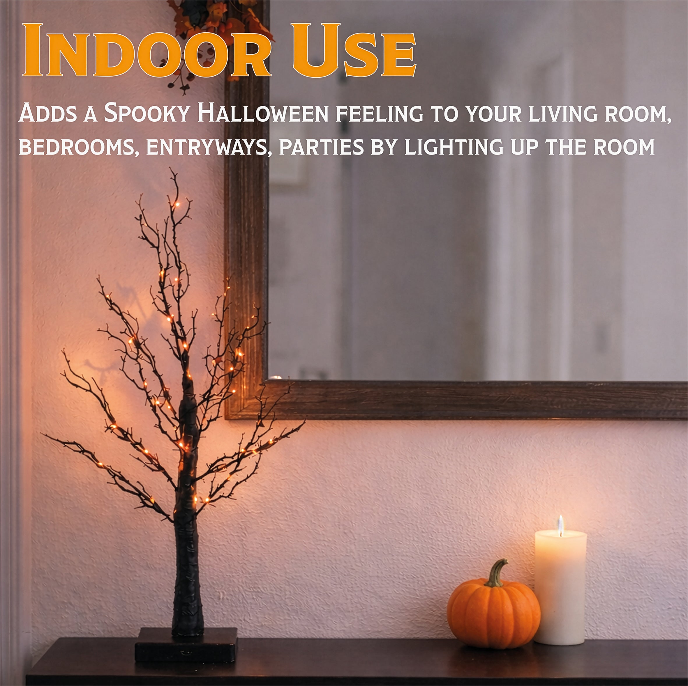 Fxlab 10x10x60cm 40L Orange LED Halloween Black Glitter Tree Indoor Battery Decoration with Timer