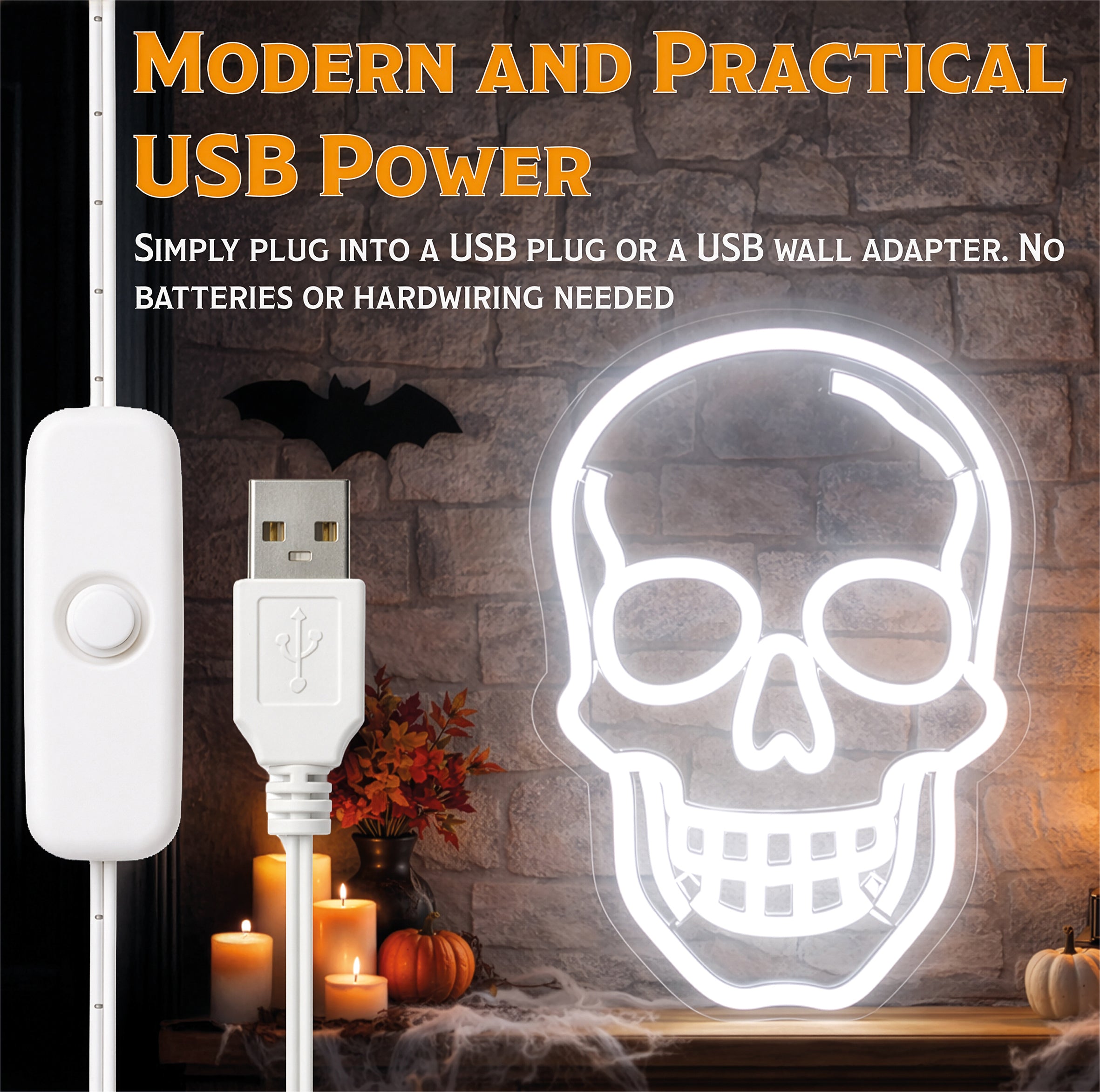 Fxlab Skull Silhouette Neon Light Indoor USB Decoration