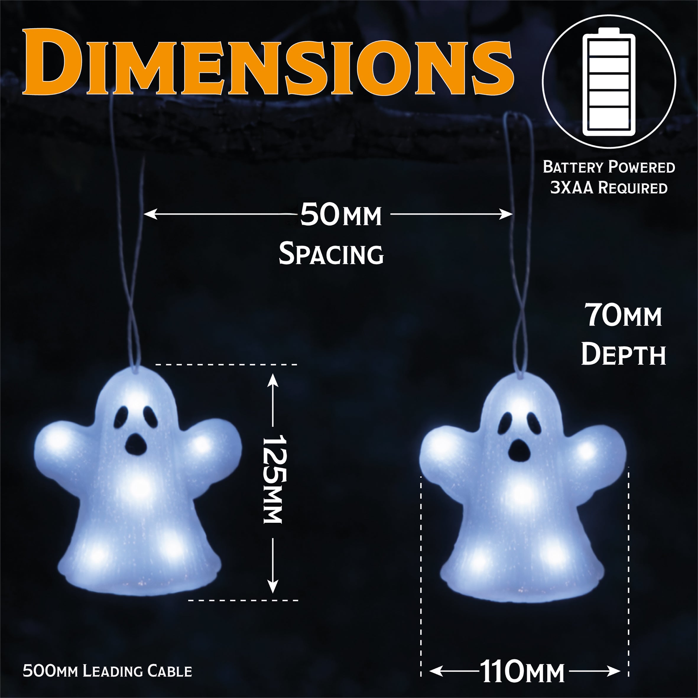 Fxlab Set of 5 Acrylic Ghost Lights with 40 White LED Outdoor Battery Decoration Timer