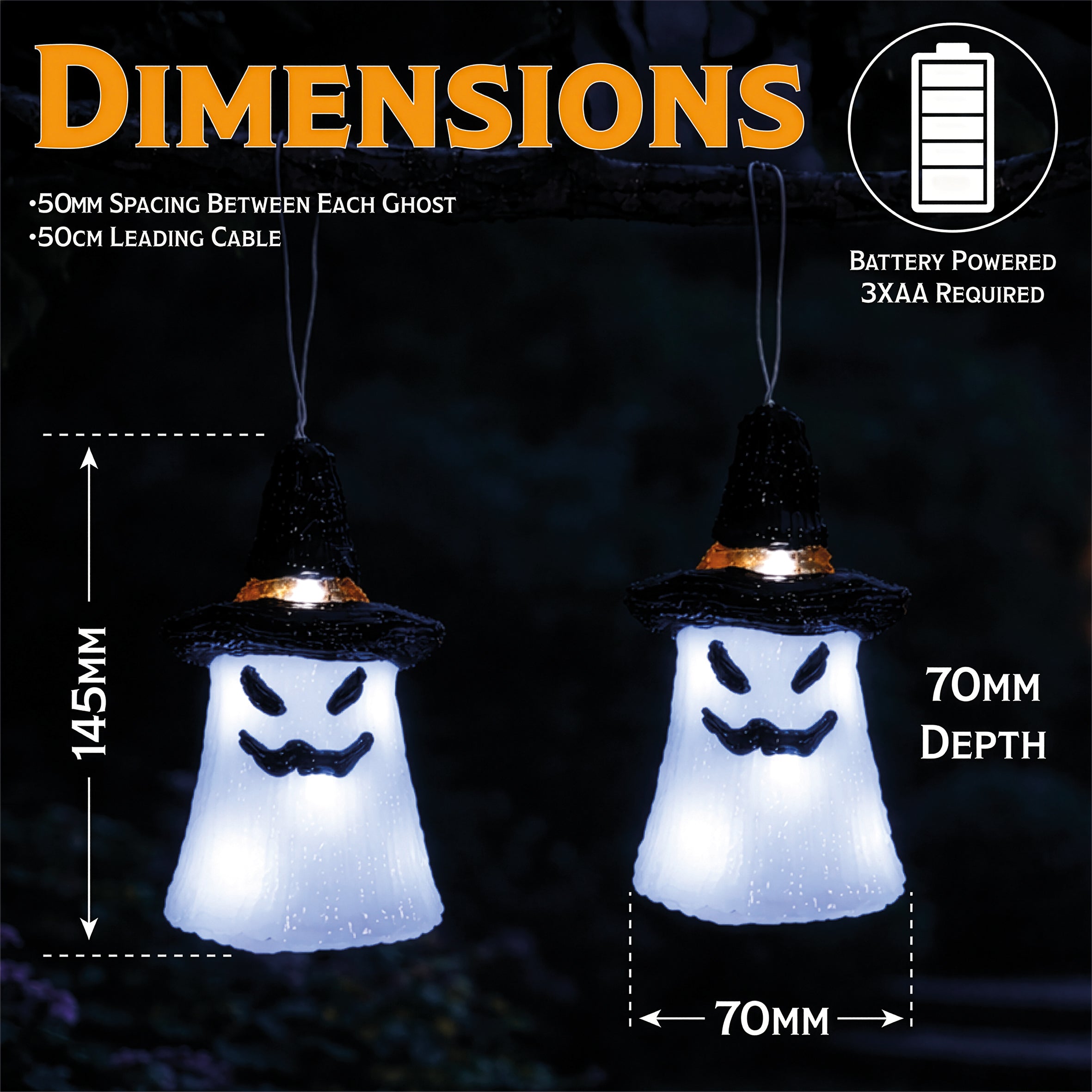 Fxlab Set of 5 Acrylic Ghost Lights 40 White LED Outdoor Battery Decoration with Timer