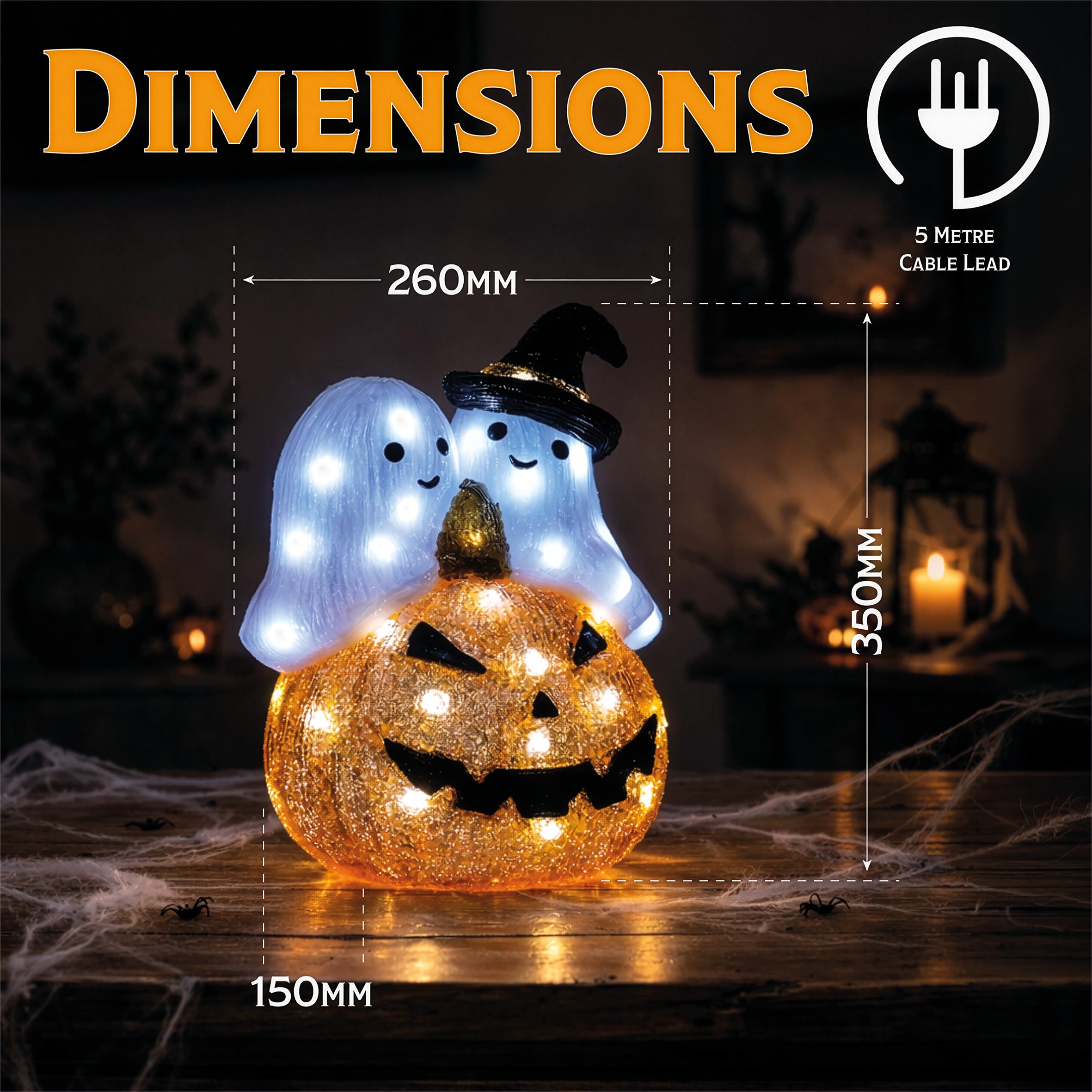 Fxlab White LED Pumpkin and Ghost Outdoor Halloween Decoration with Timer