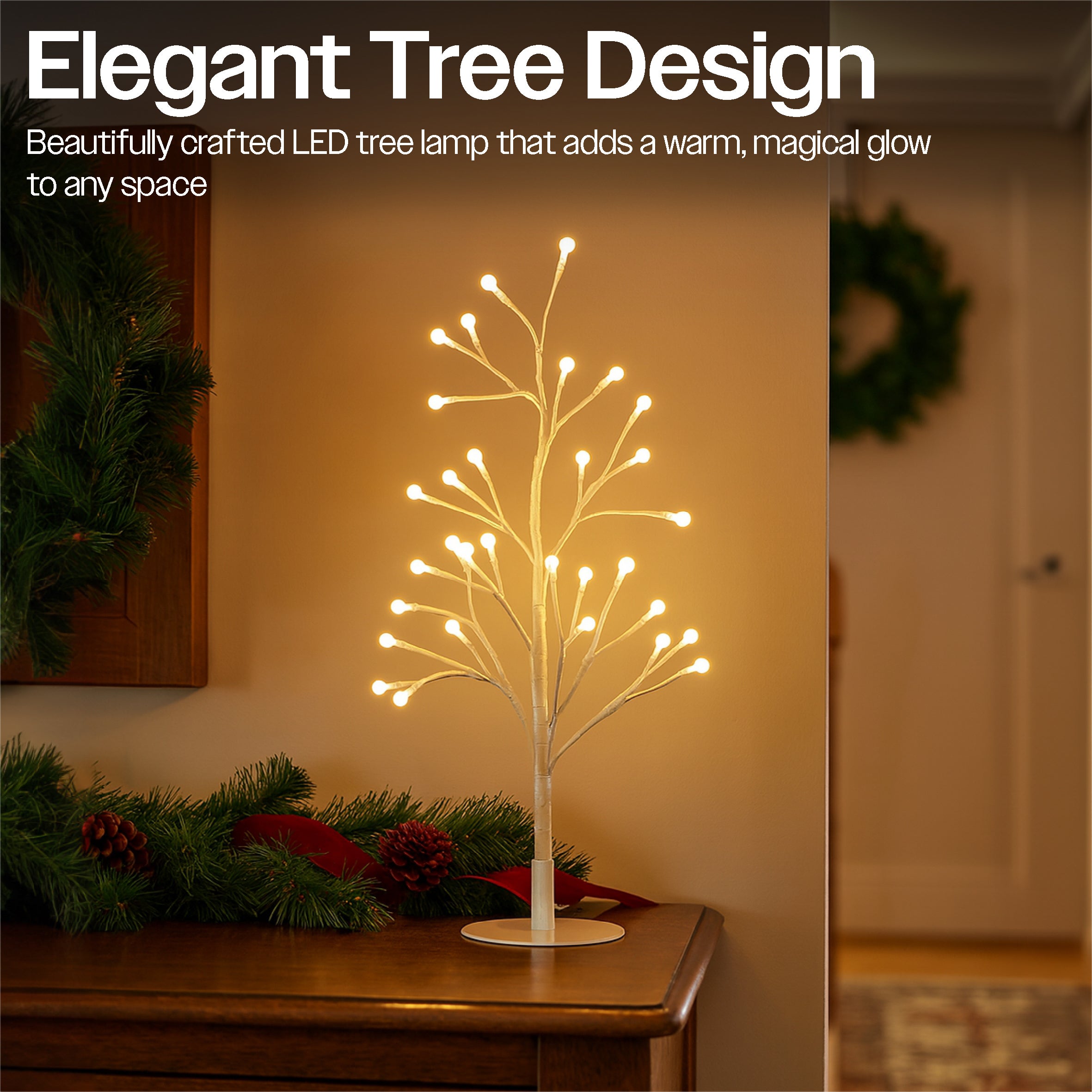 Xmas Haus Pre-Lit Birch-Style Tree with Ball Diffuser LEDs & 8 Lighting Modes â€“ Available in 5 Sizes