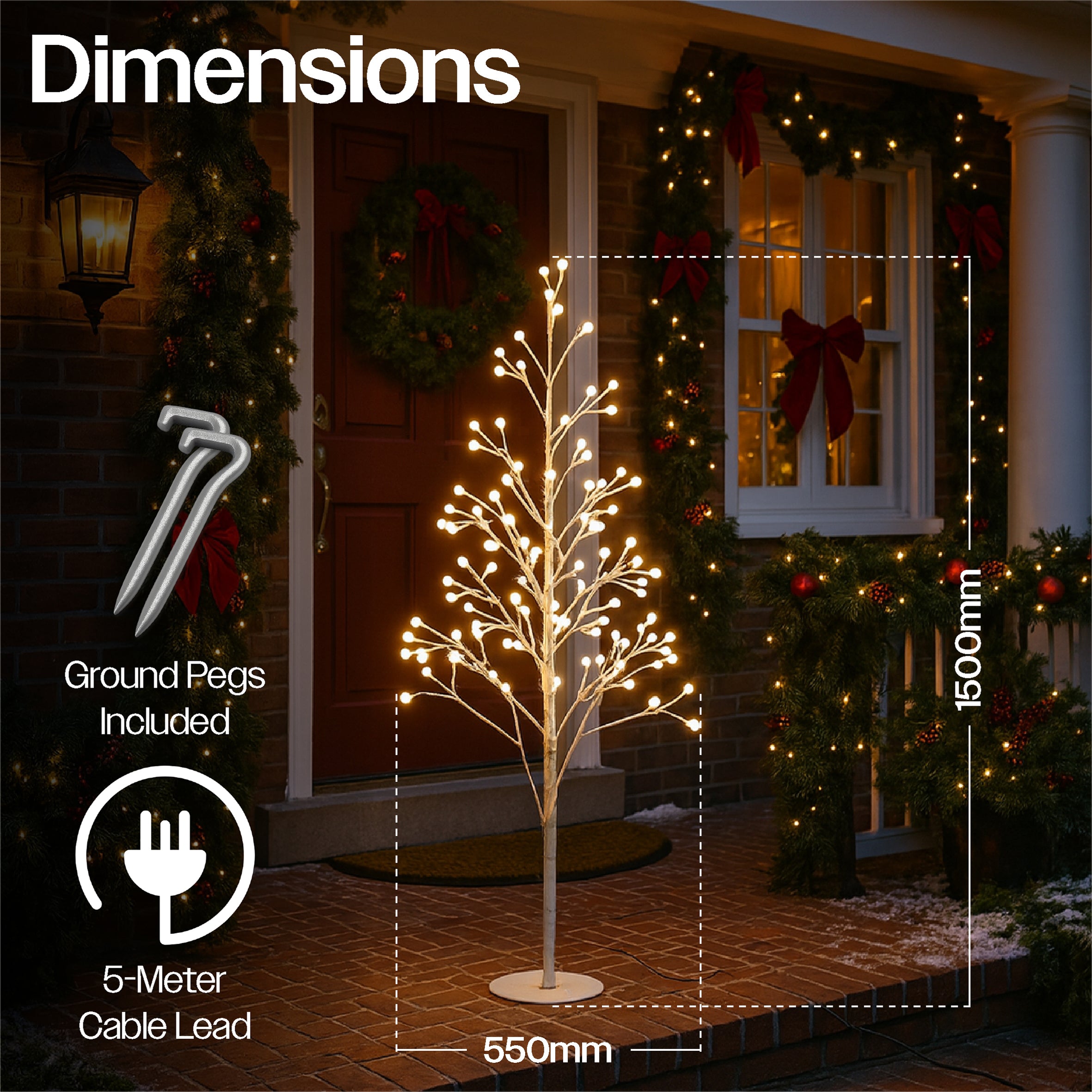 Xmas Haus Pre-Lit Birch-Style Tree with Ball Diffuser LEDs & 8 Lighting Modes â€“ Available in 5 Sizes