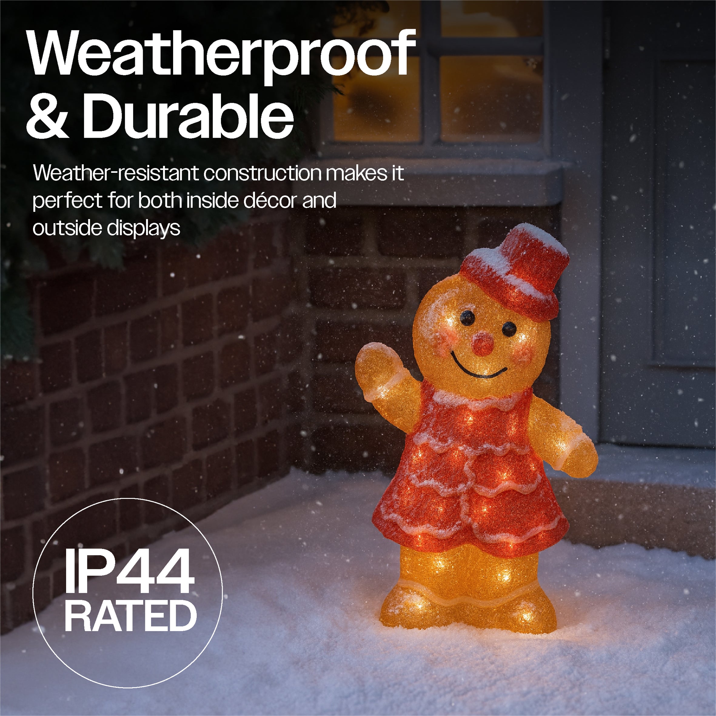 Xmas Haus 30cm Acrylic Festive Christmas LED Gingerbread Women Battery Operated