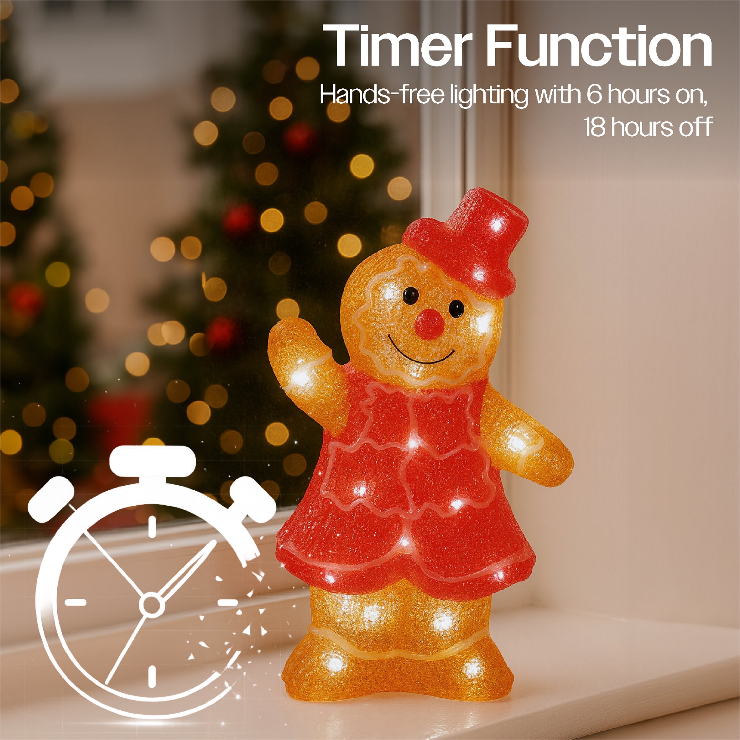 Xmas Haus 30cm Acrylic Festive Christmas LED Gingerbread Women Battery Operated