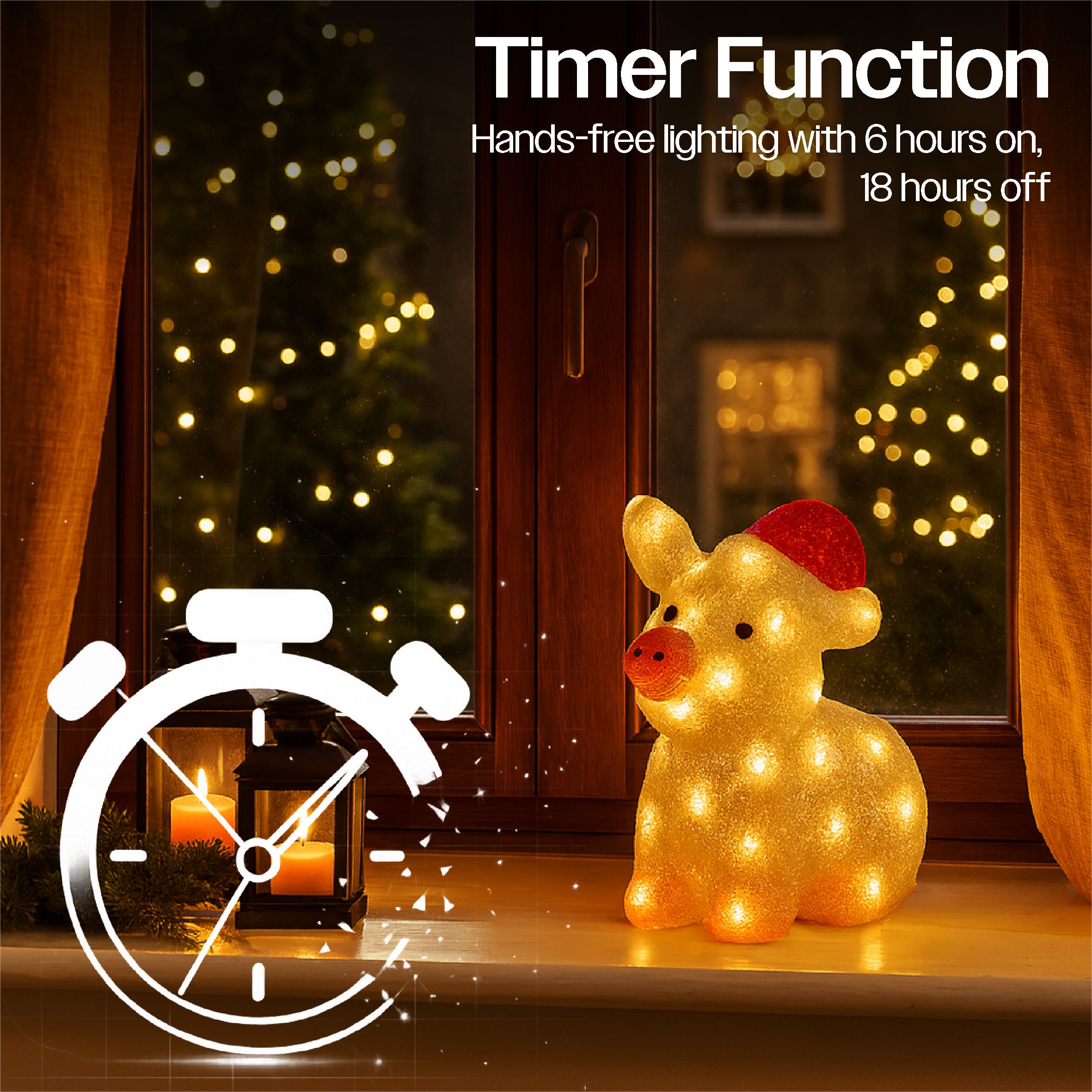 Xmas Haus 28cm Acrylic Festive Christmas LED Pig
