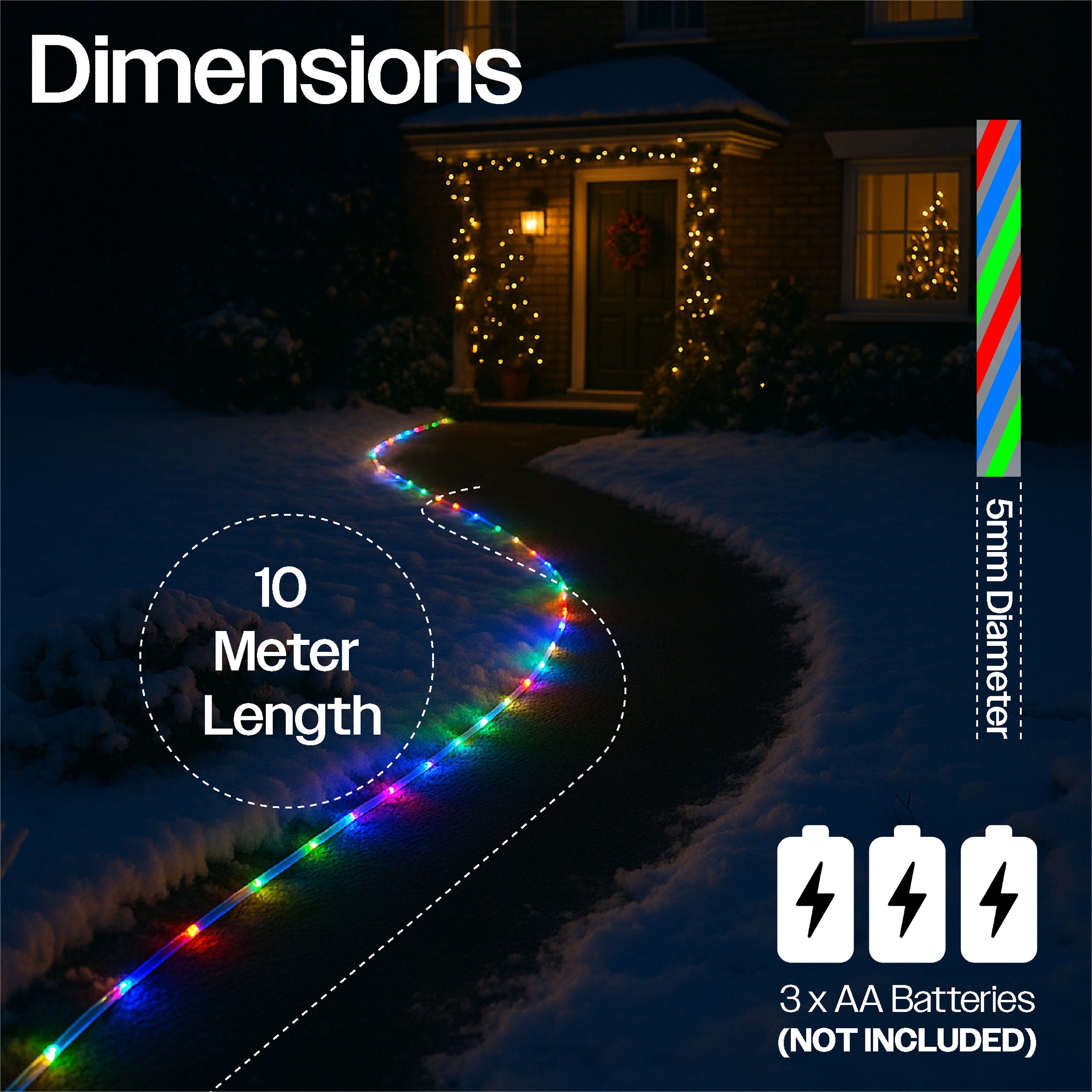 Xmas Haus 10M Multi-Colour Festive Christmas Rope Light Battery Operated