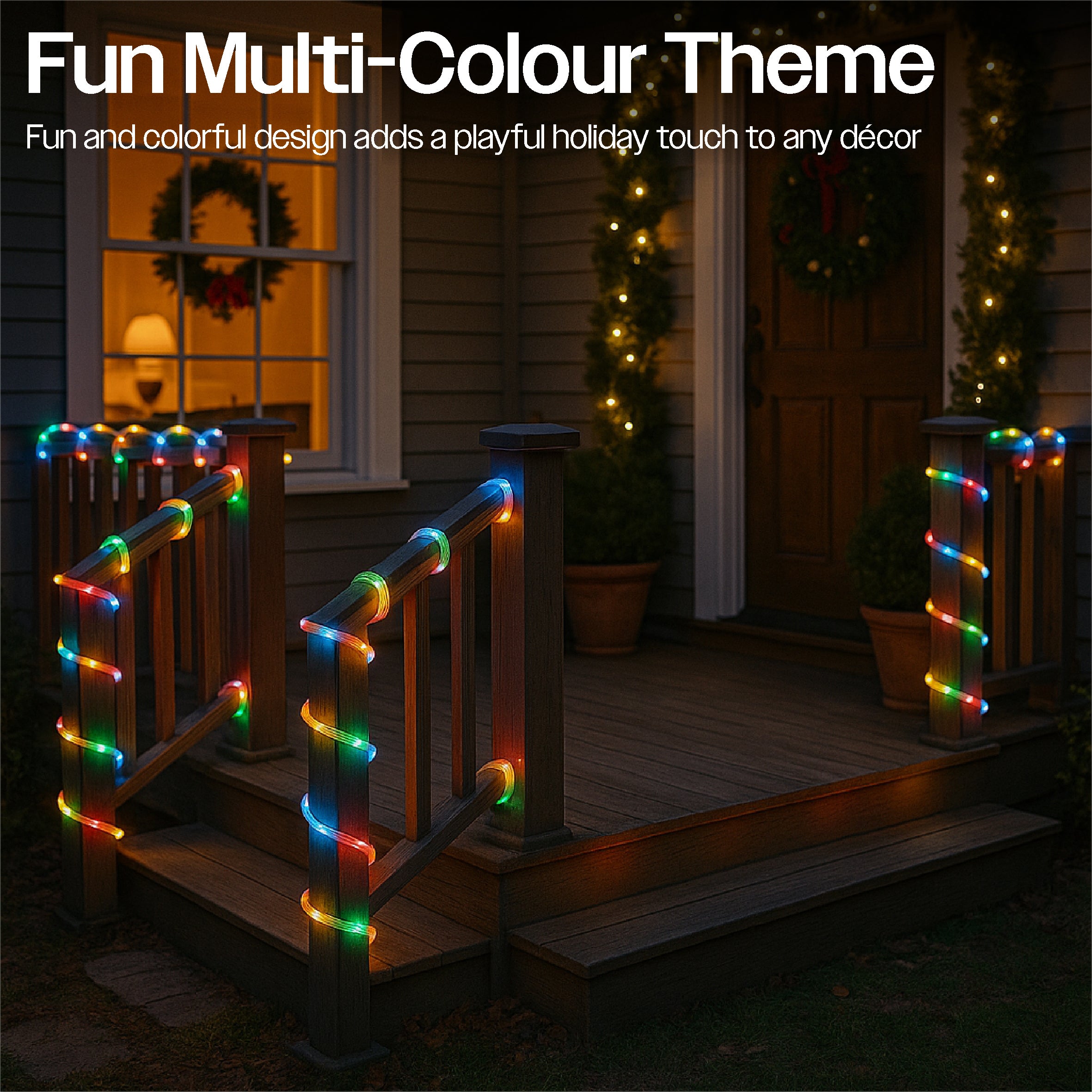 Xmas Haus 10M Multi-Colour Festive Christmas Rope Light Battery Operated